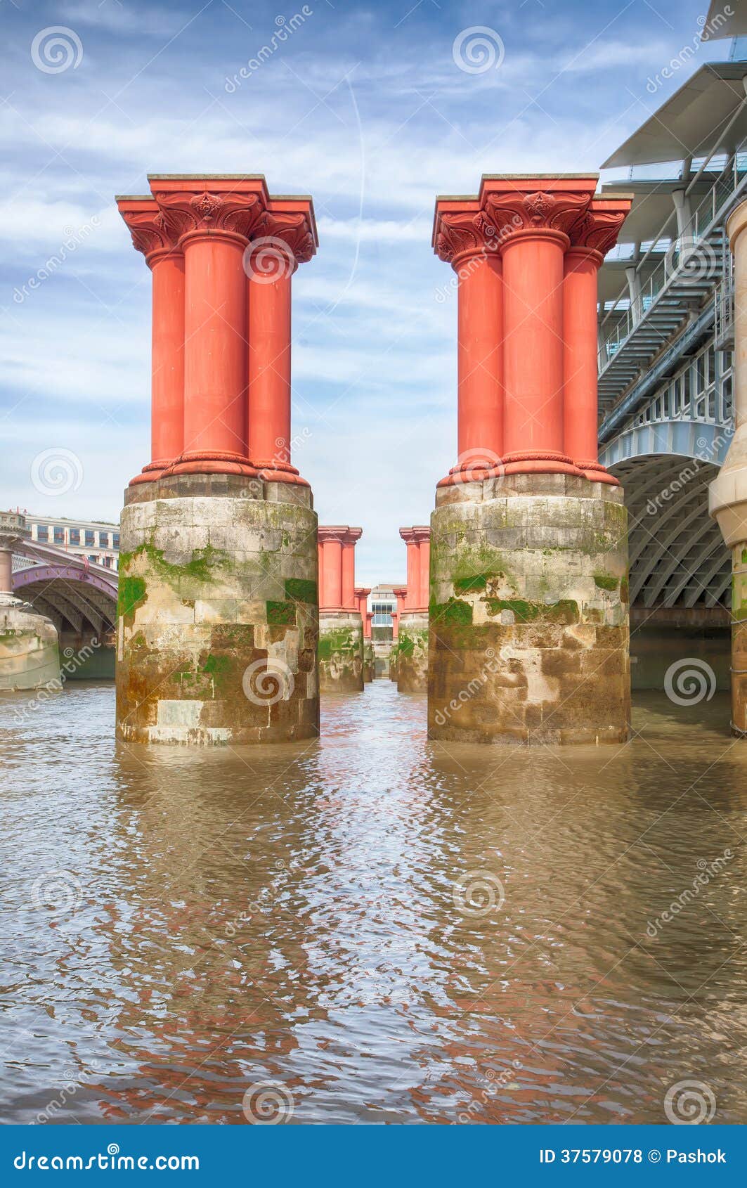 Pillars of the old derelict LB&amp;SCR elegant railway bridge designed by Robert Mylneâ€™s in 1769 and removed in 1985 at Blackfriars.