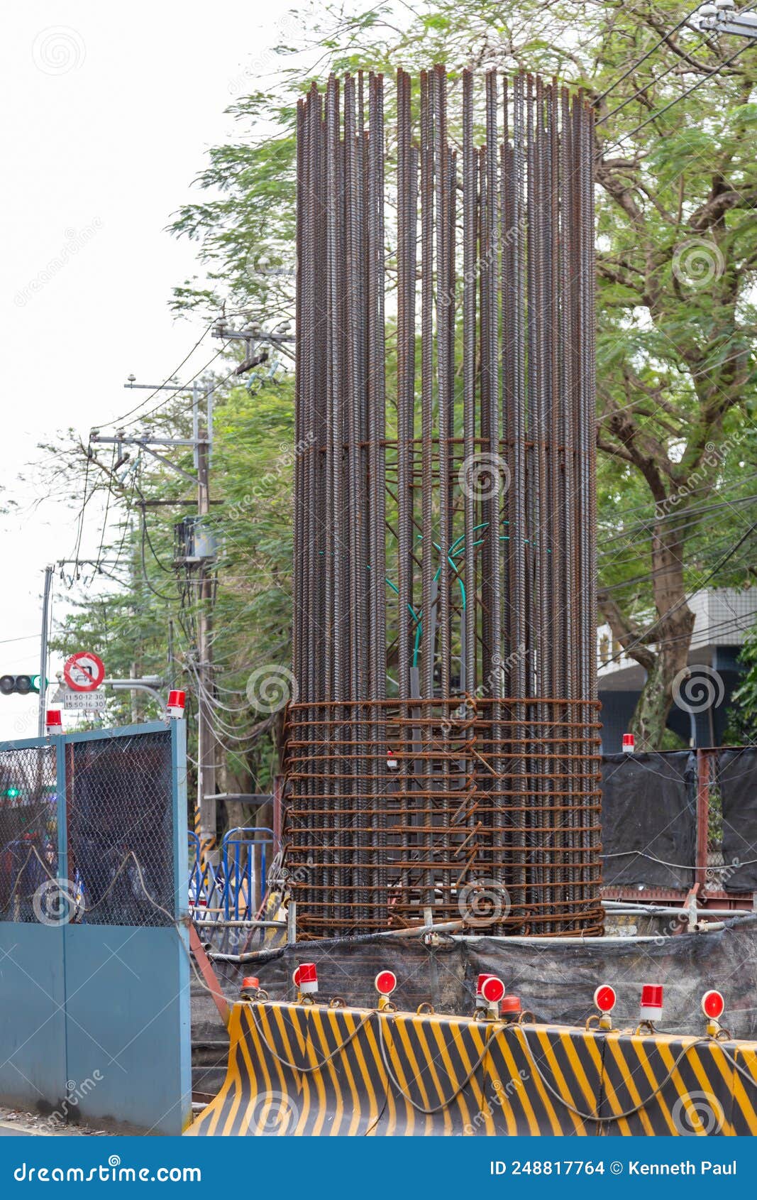 Pillars Erected As Part of Construction for Metro System Stock Photo