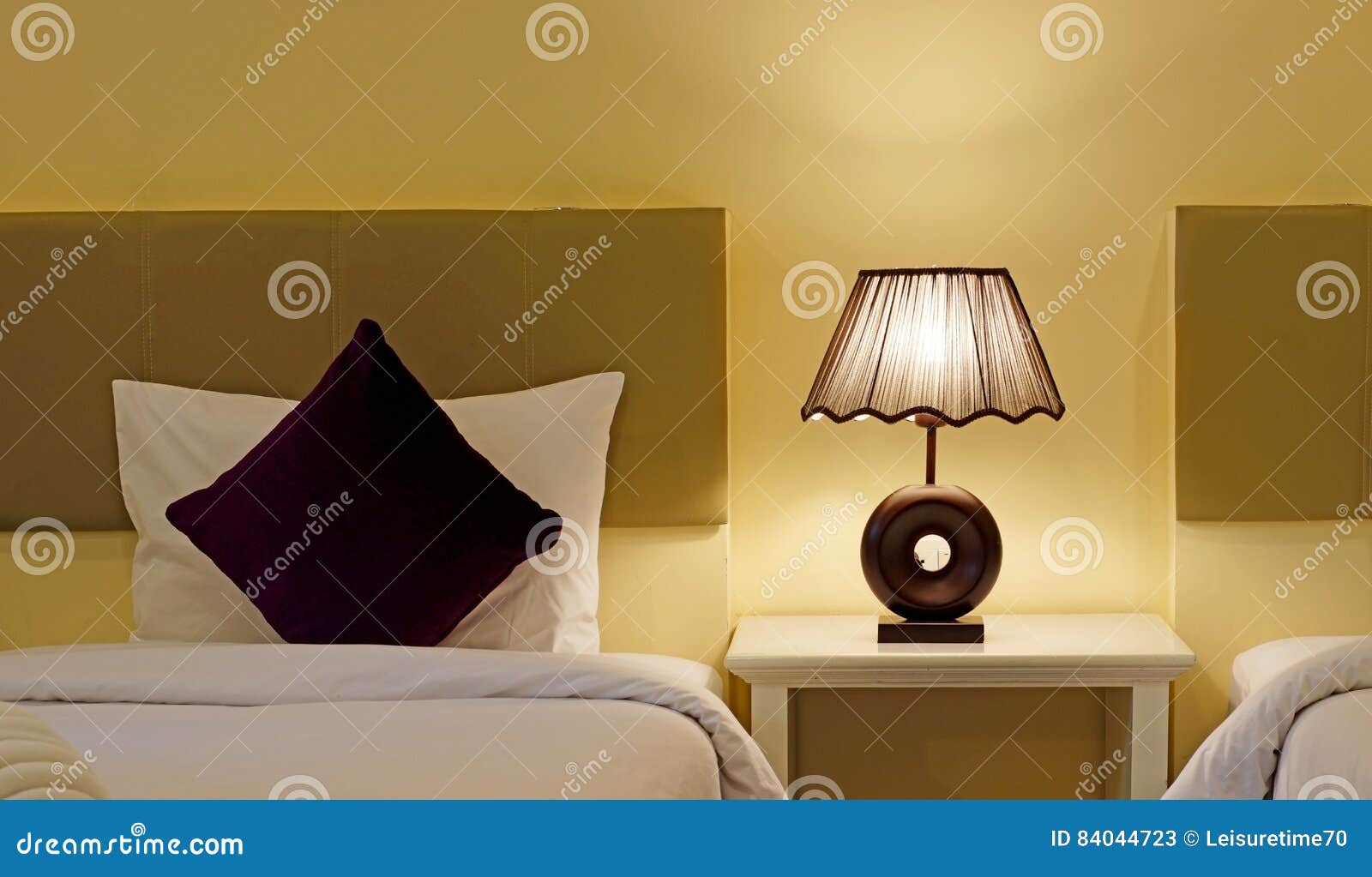 Pillow Bed and Table Lamp in Bedroom Stock Image Image of soft