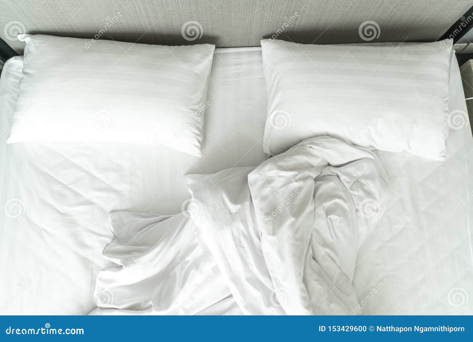 Pillow on Bed and with Wrinkle Messy Blanket in Bedroom Stock Photo Image of sheets