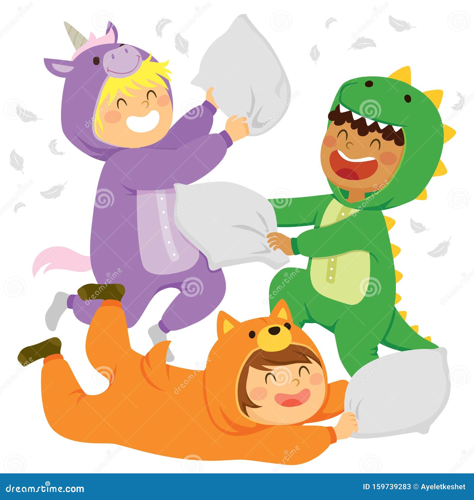 Pillow Fight in Animal Onesies Stock Vector - Illustration of kids, party:  159739283