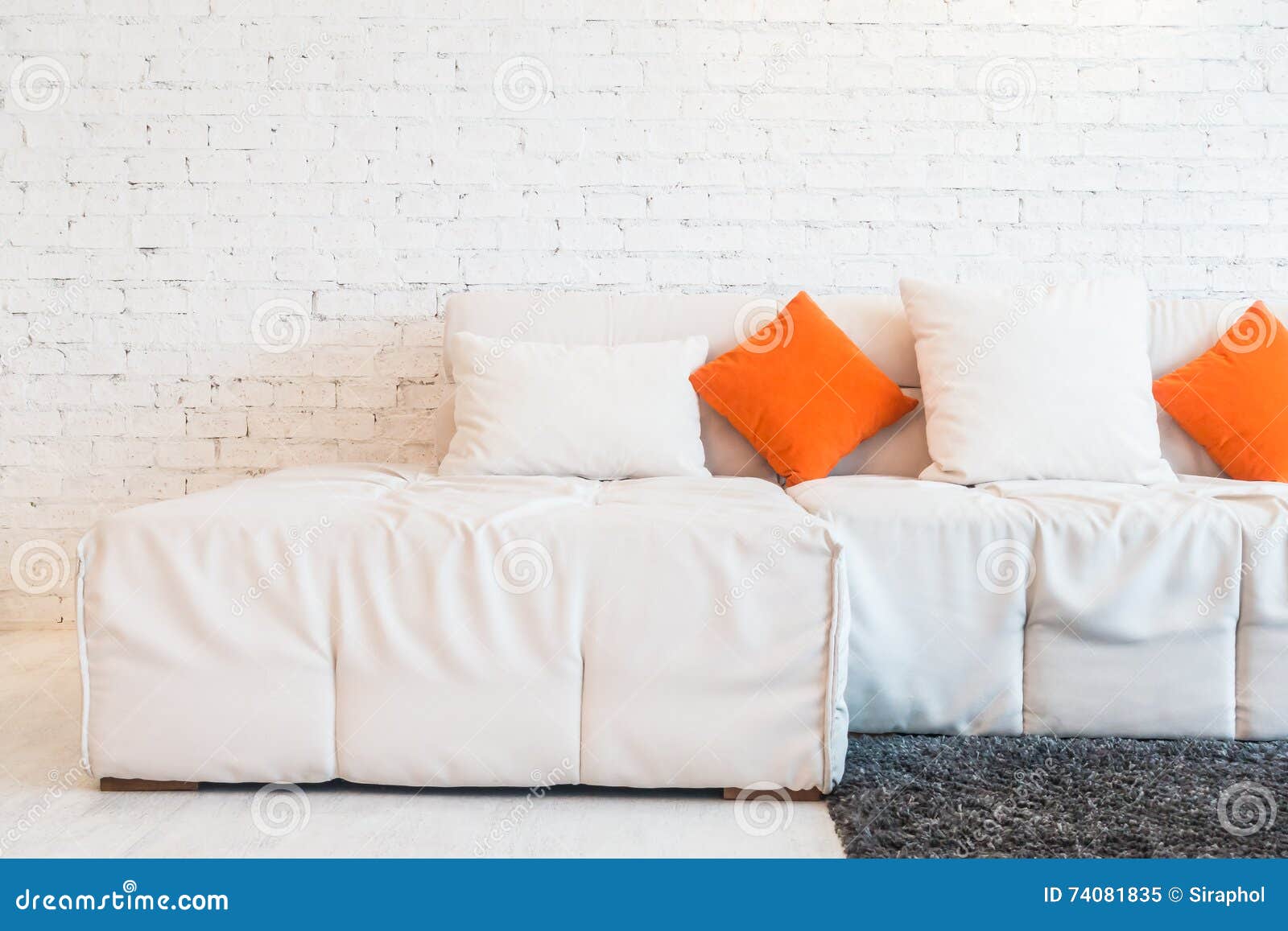 Pillow on sofa stock image. Image of home, modern, white 74081835