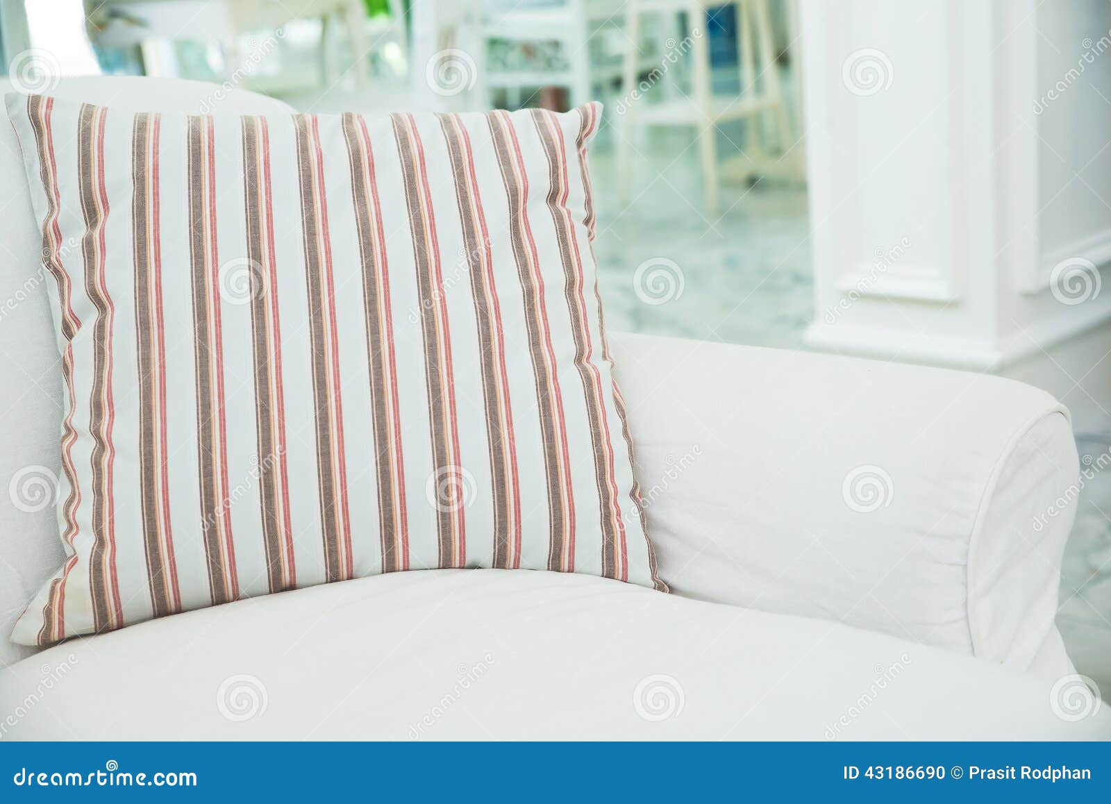 Pillow on White Sofa in Living Room ,Vintage Stlye Stock Photo Image