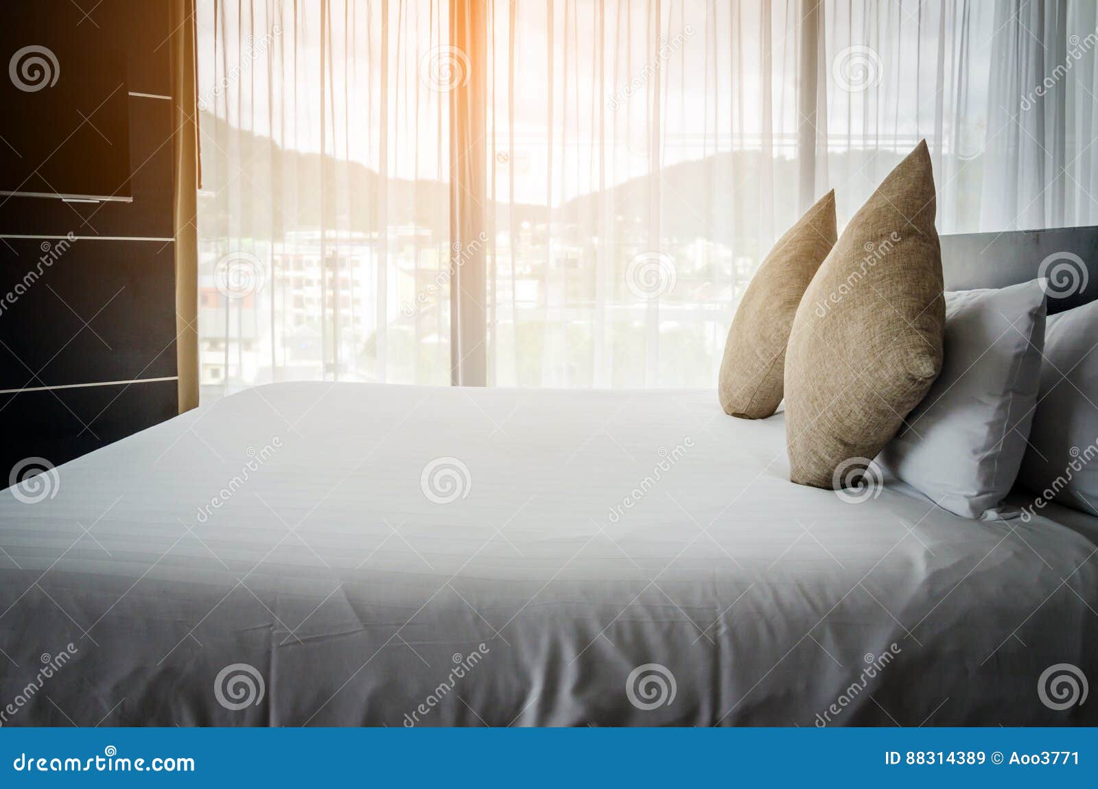 Pillows on bed stock image. Image of pillow, white, modern 88314389