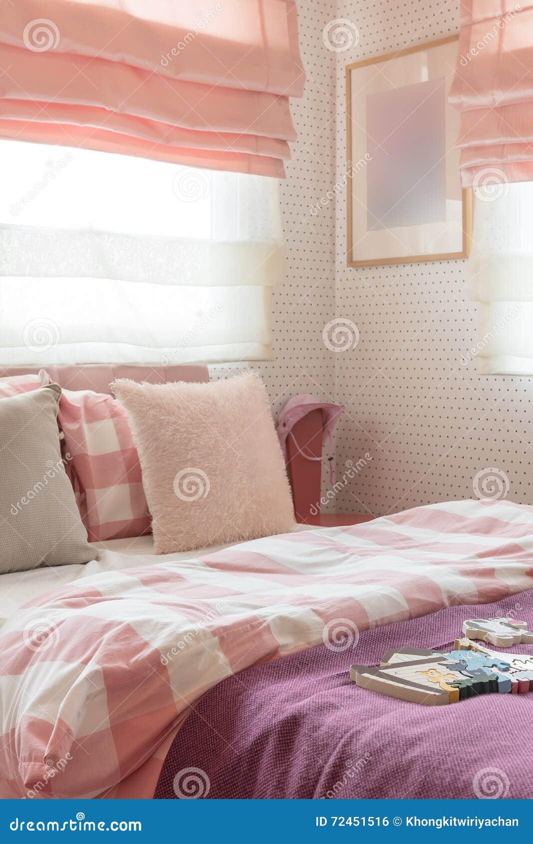 Pillows on Bed in Pink Color Tone Bedroom Stock Photo Image of morning, bedroom 72451516