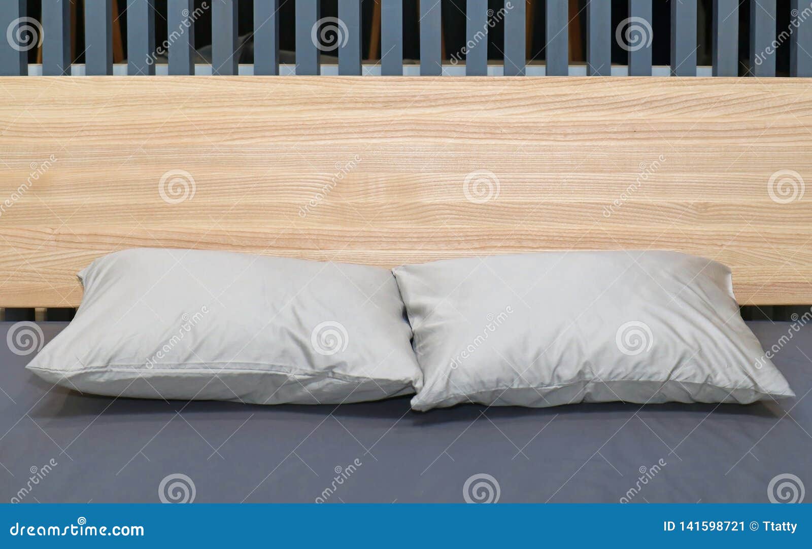 Pillows on Bed with Wooden Headboard Stock Image Image of furniture
