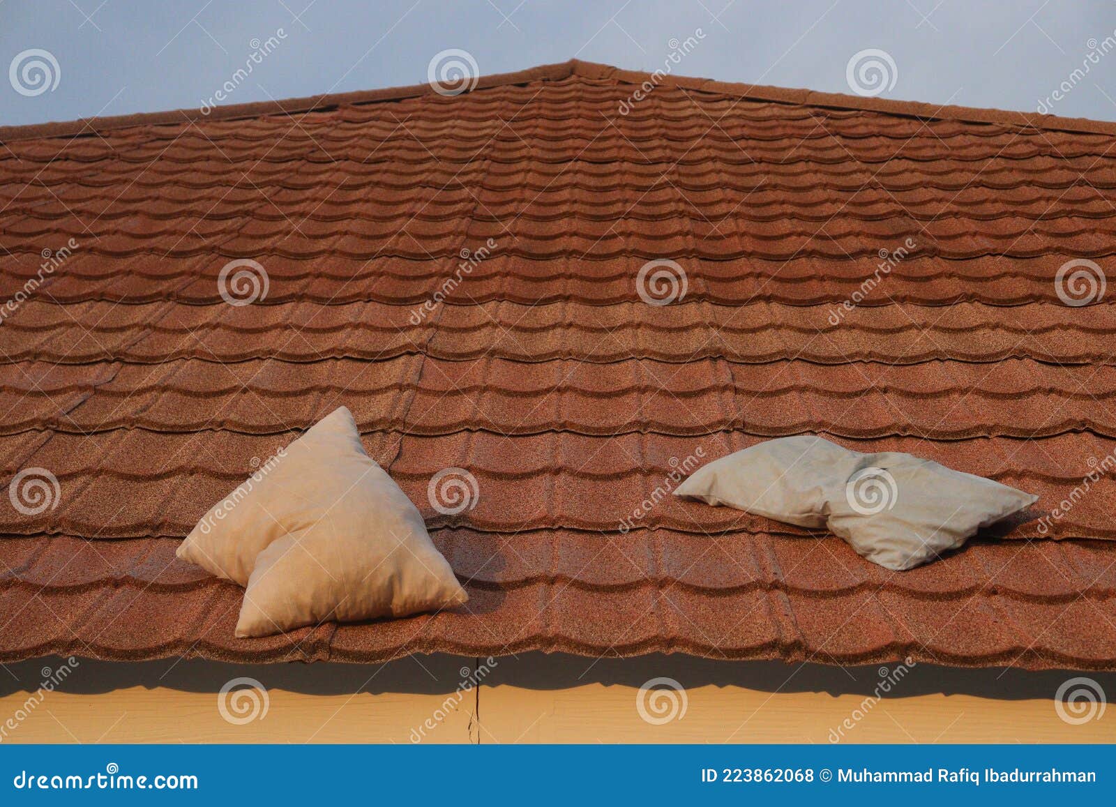 Pillows that are Dried on the Roof of the House Stock Photo Image of