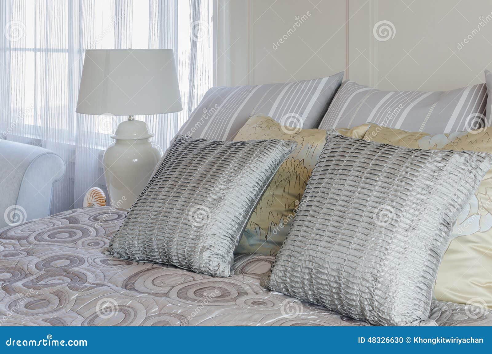 Pillows on king size bed stock photo. Image of clean 48326630