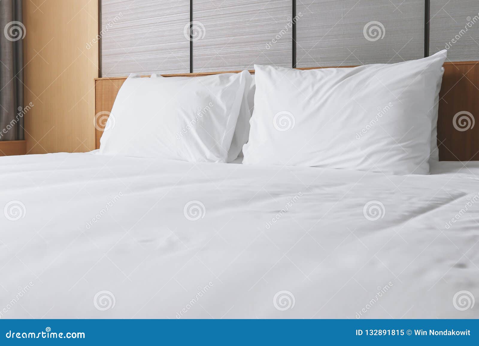 Pillows on white bed stock image. Image of luxury, relaxation 132891815