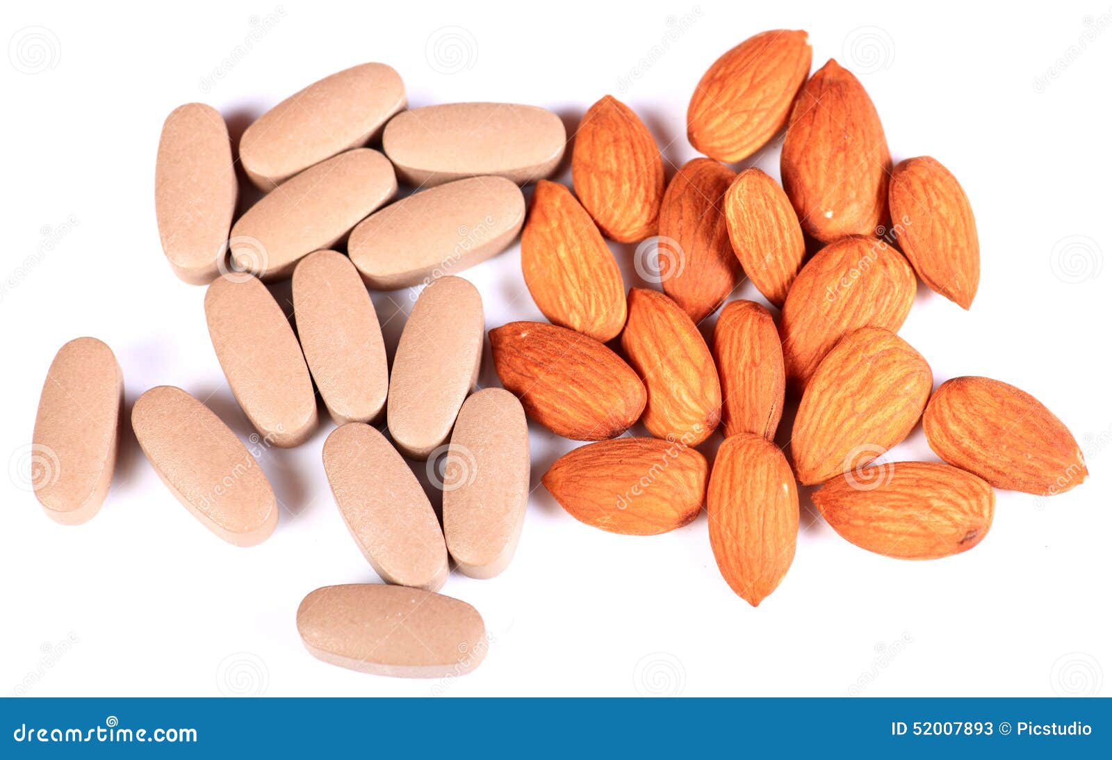 Pills and almonds stock image. Image of health, care 52007893