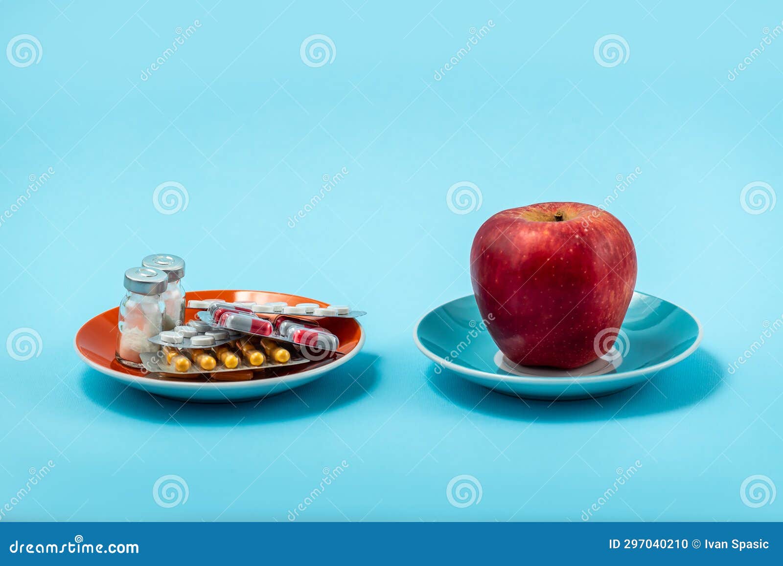 pills capsules and apples