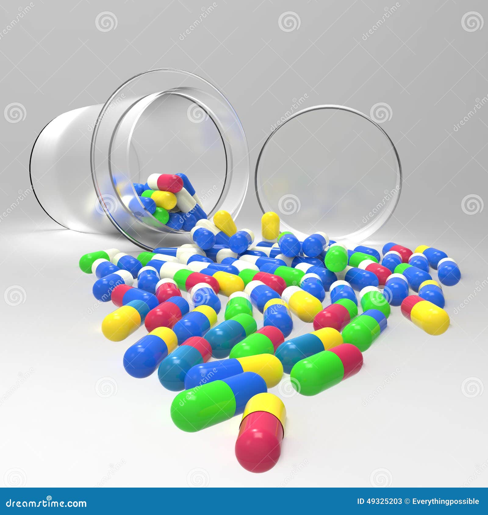 Pills 3d Spilling Out Of Pill Bottle On White Stock Image Image of