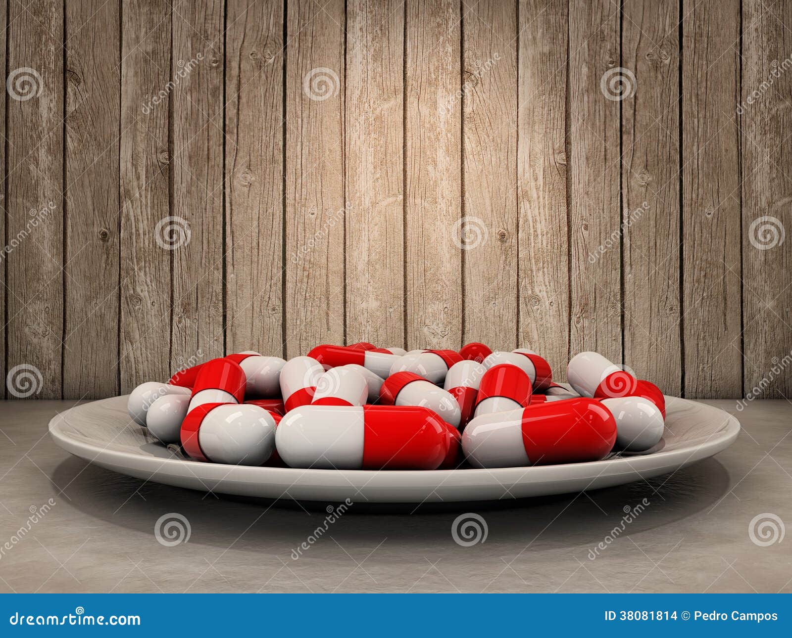 Pills on dish stock illustration. Illustration of headache - 38081814