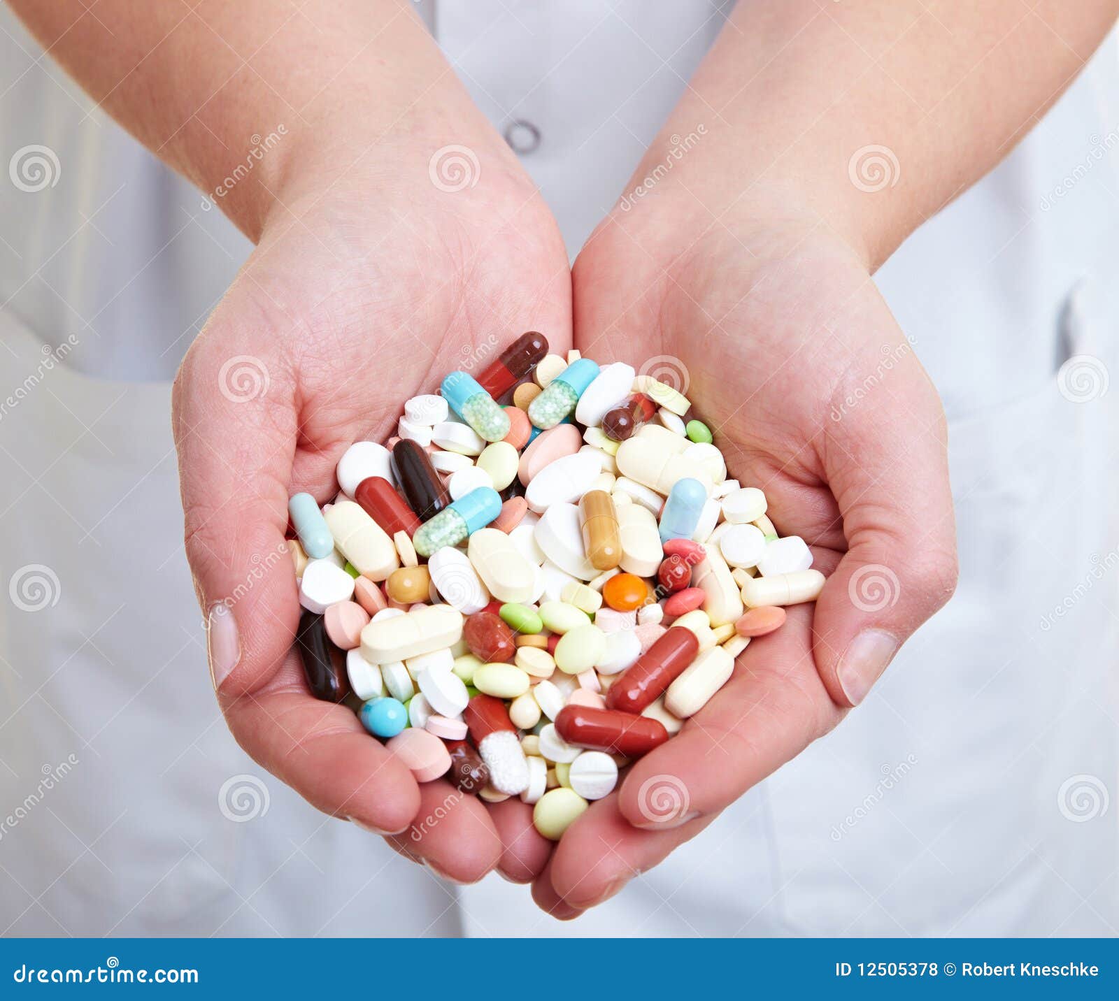 Pills in the hands stock photo. Image of hands, medication 12505378