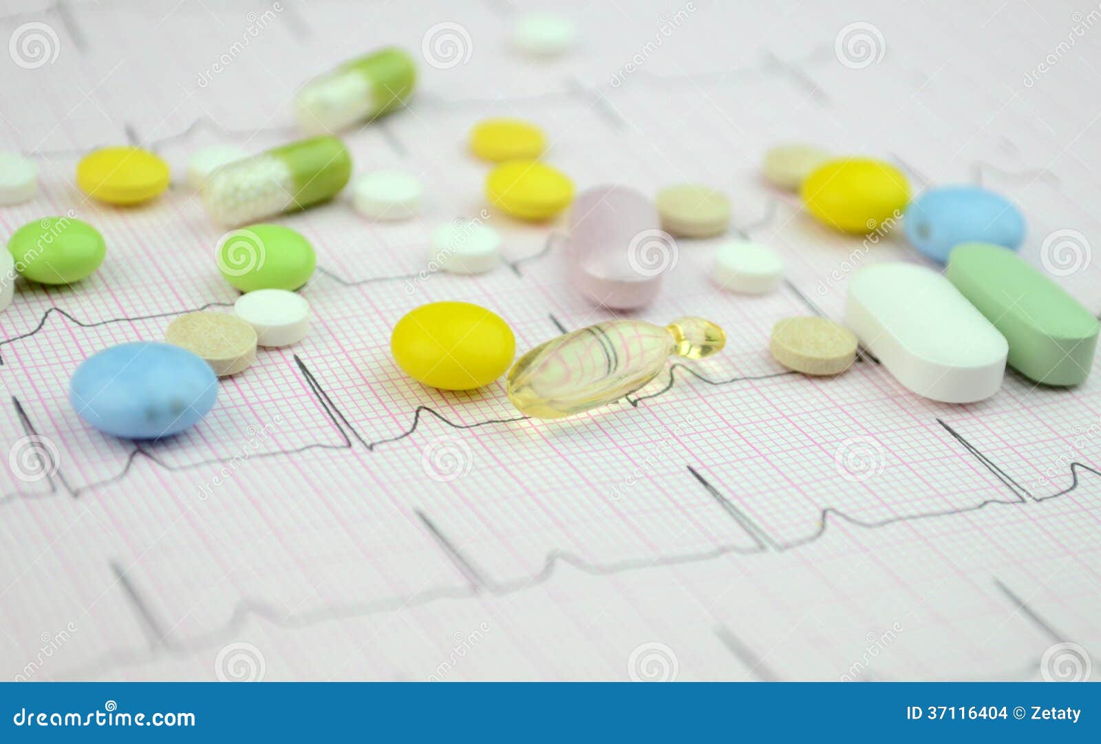 Pills Medicine On Cardio Diagram Stock Photo