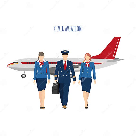 The Pilot and a Flight Attendant on the Plane Background Stock Vector ...