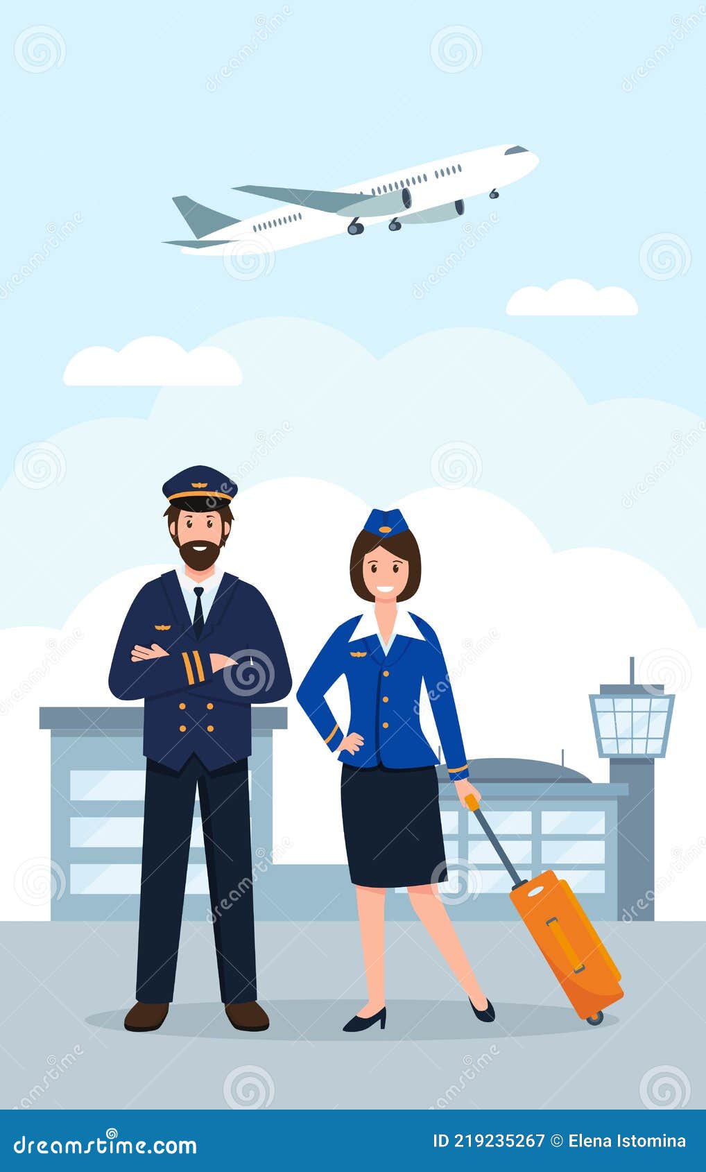 Pilot and Stewardess at the Airport. Airplane Staff Workers Stock ...