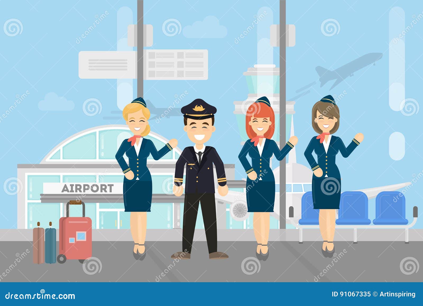 Pilots crew on white. stock vector. Illustration of flat - 91067335