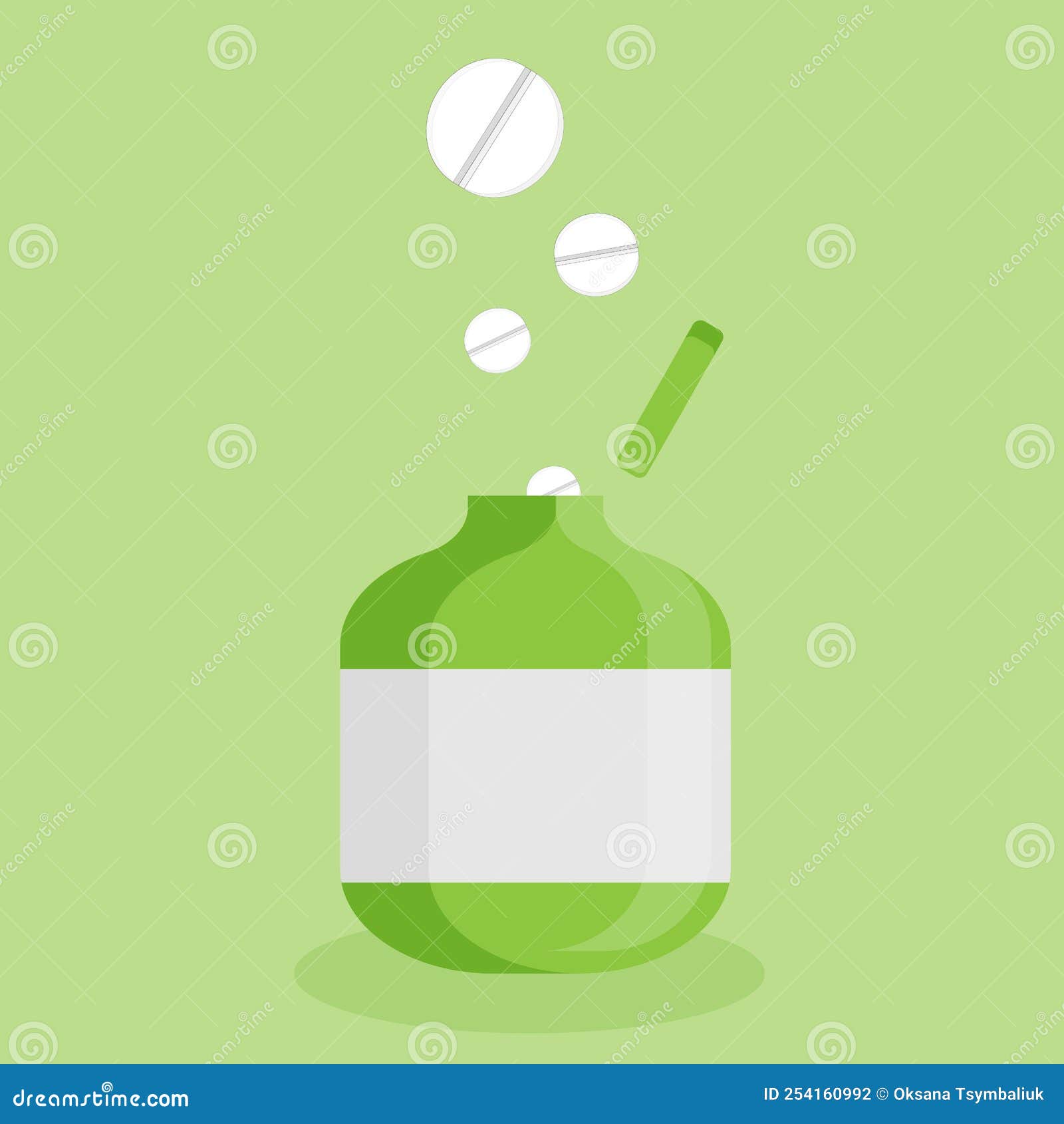 Pills Fall in Medical Bottle. Green Background Stock Vector