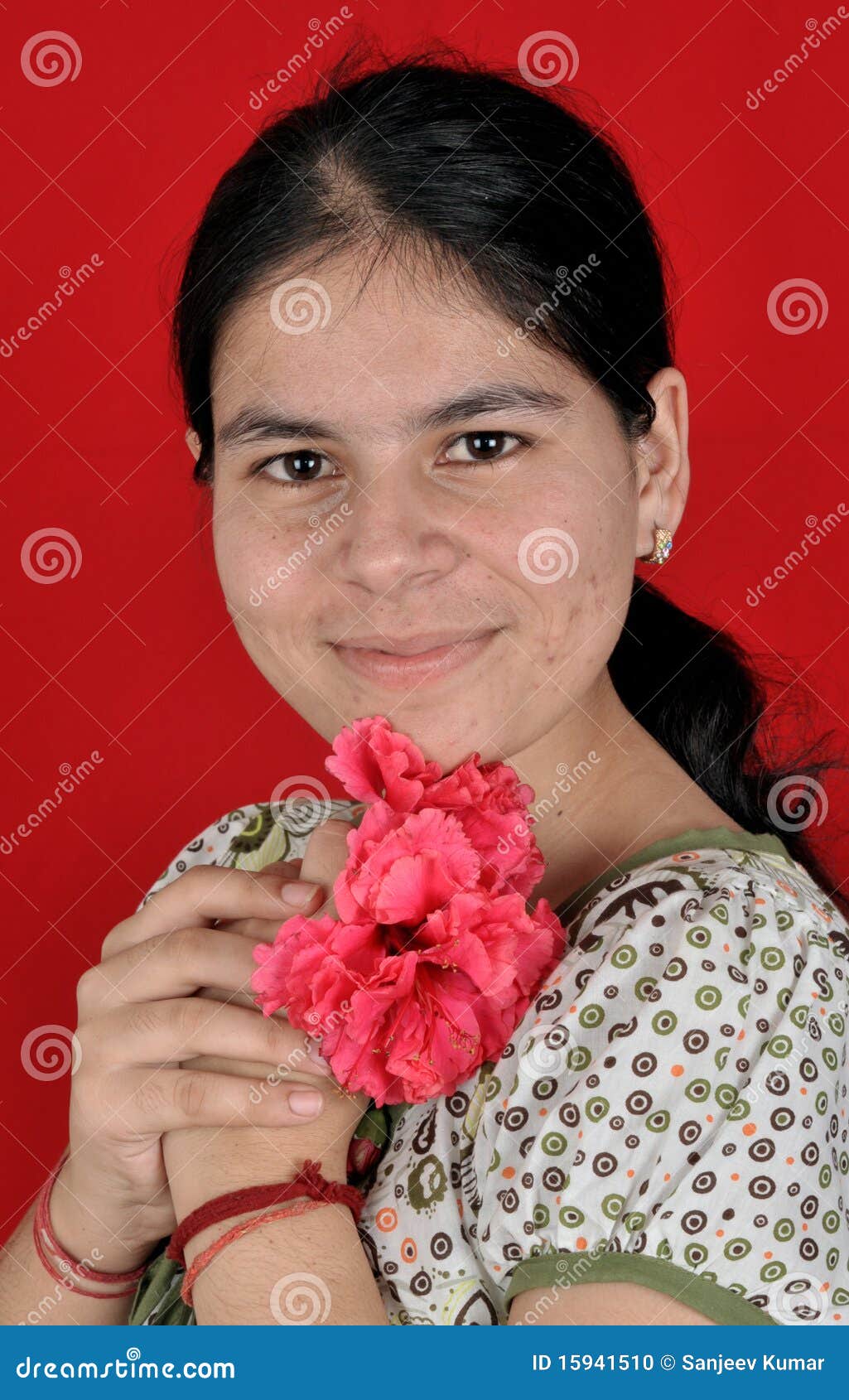 pimple girl with flower