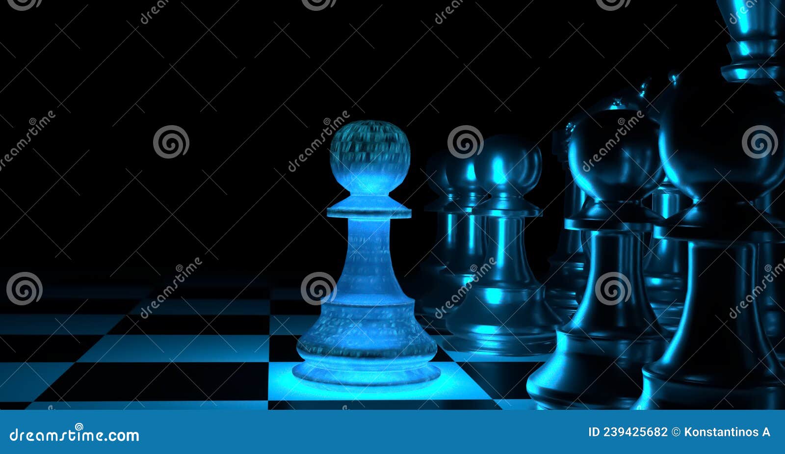 Peça de xadrez rainha dourada 3d no fundo azul