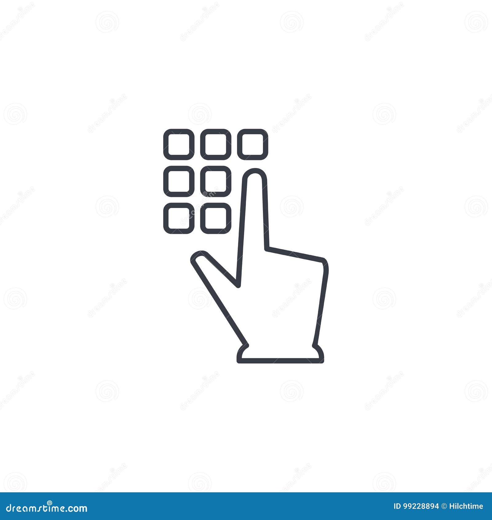 pin code keypad, access security lock, hand pushing thin line icon. linear  