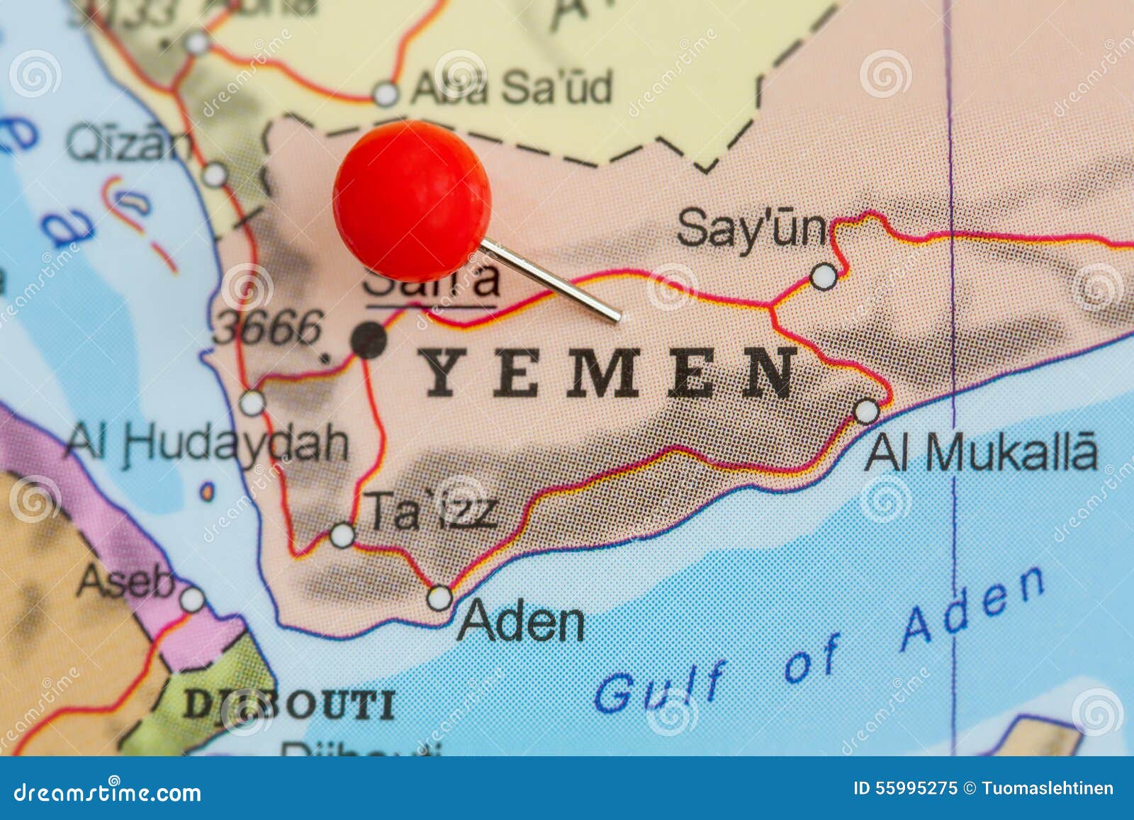 pin on a map of yemen