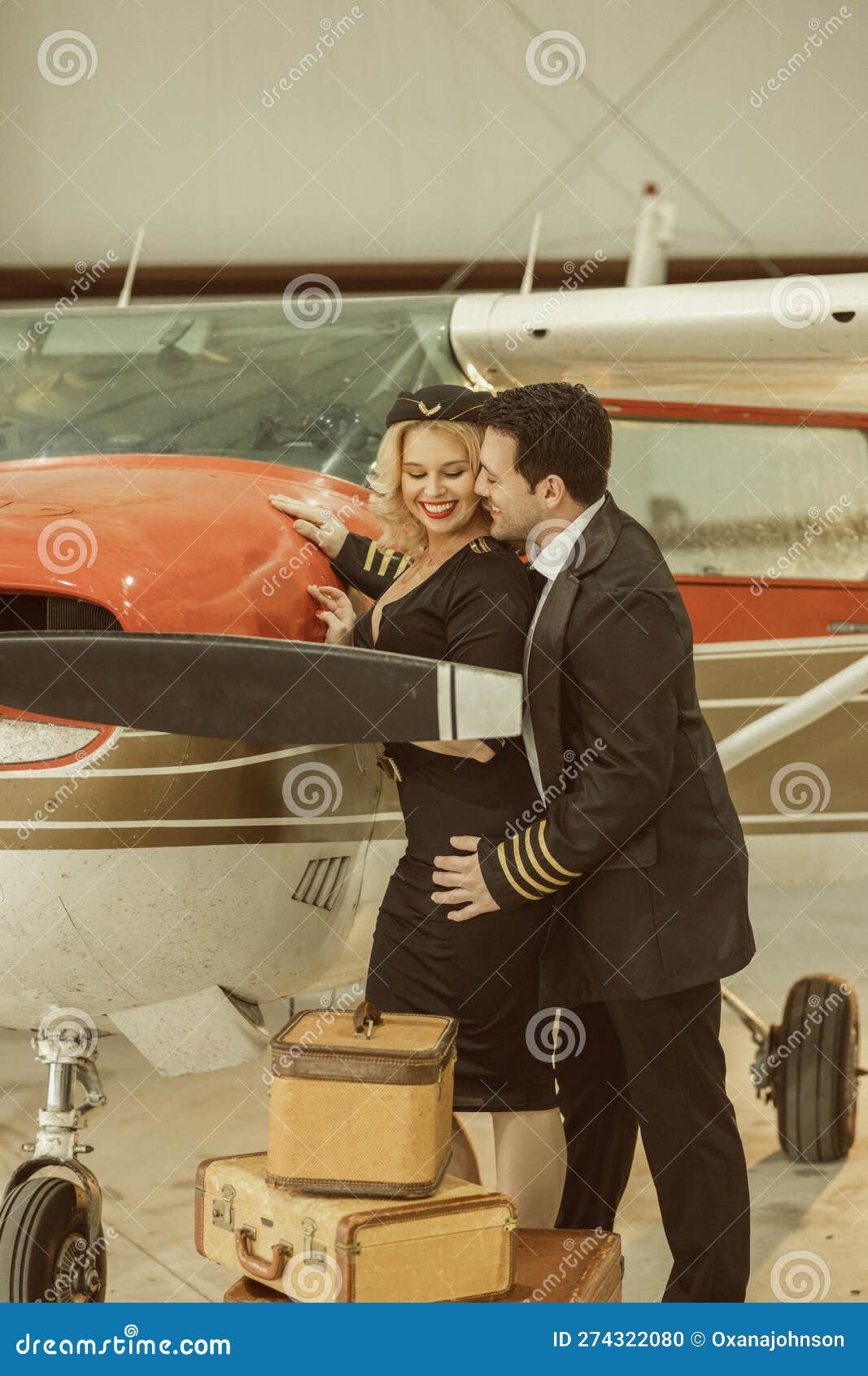 Pin Up of the 50s a Couple of Pilot and a Flight Attendant Stock Photo ...