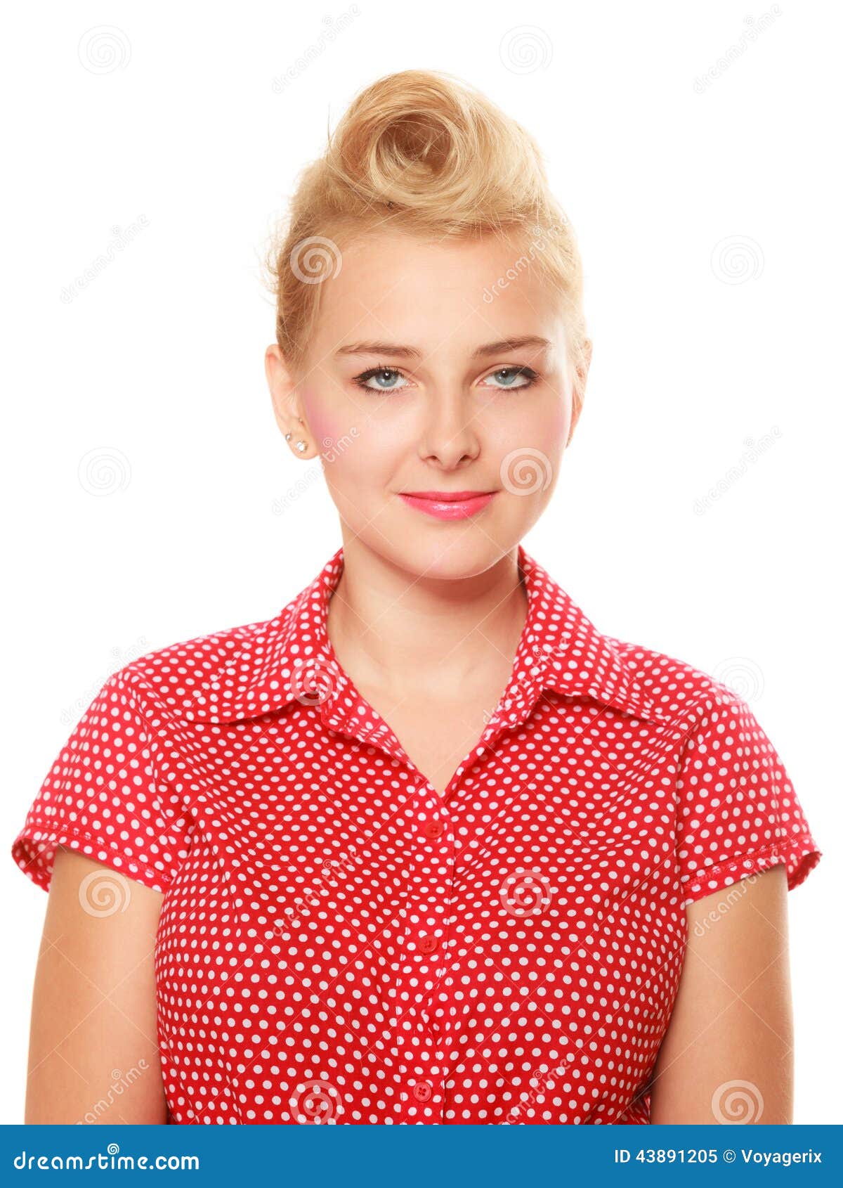 Pin Up Blond Girl With Retro Hair Bun Isolated Stock Image Image