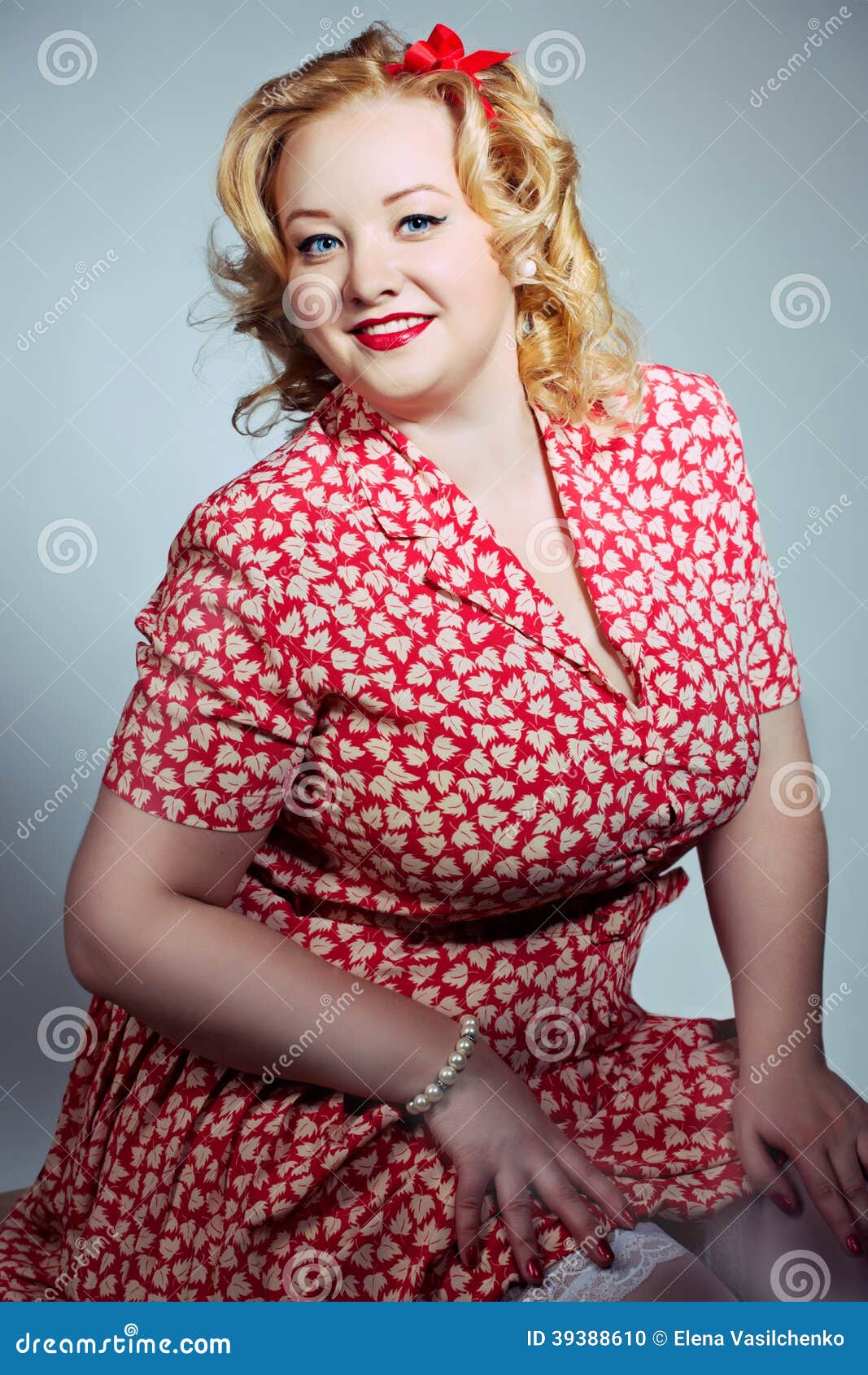 Pin Up Girl Posing Over Blue Background Stock Photo - Image of