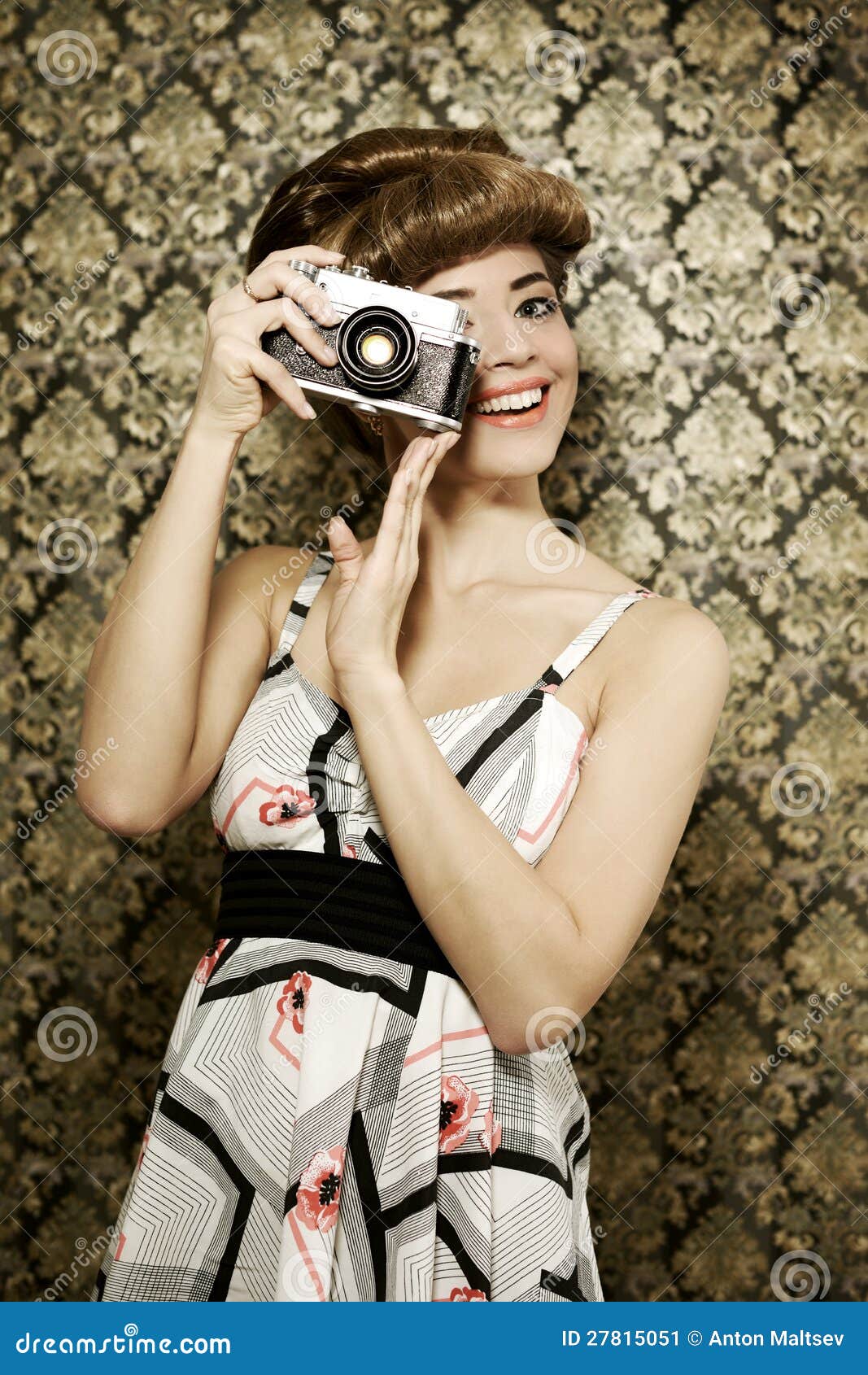 Pin Up Girl With Retro Camera Stock Image Image Of