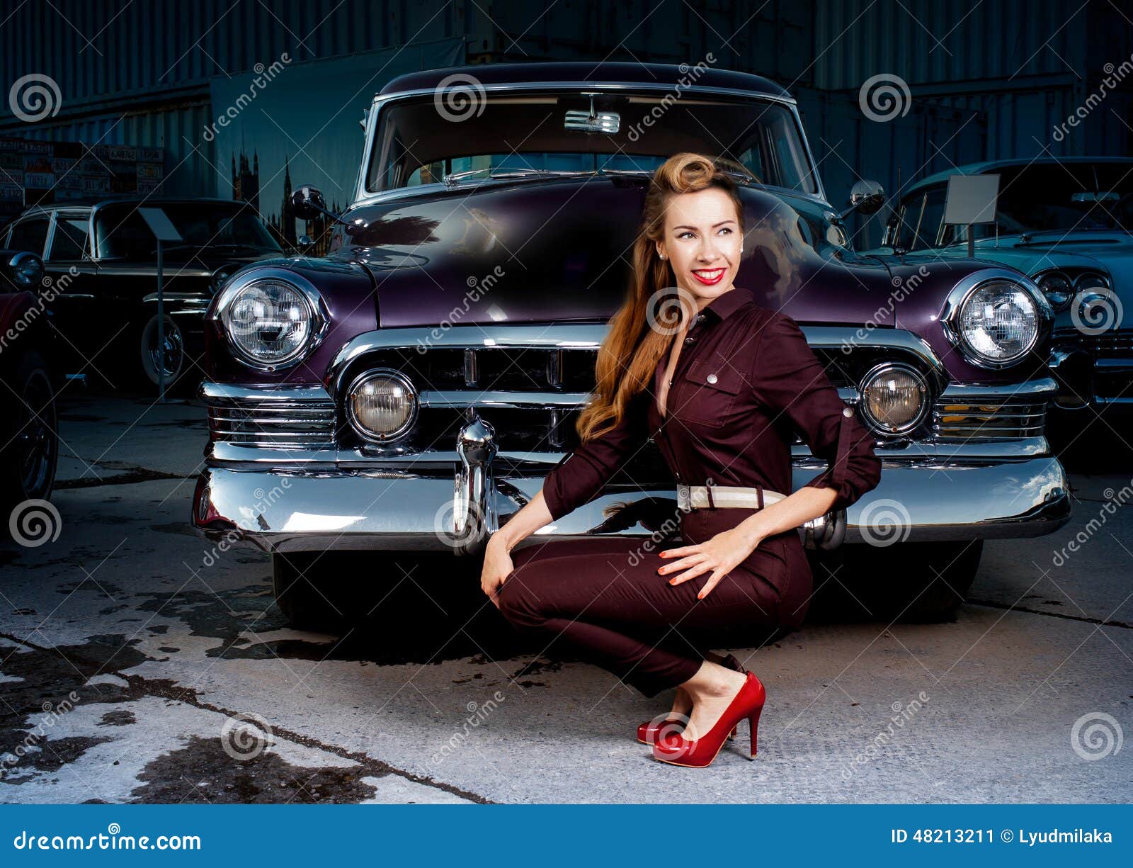 Pin Up Girl In Retro Car Stock Image Image Of Shoes