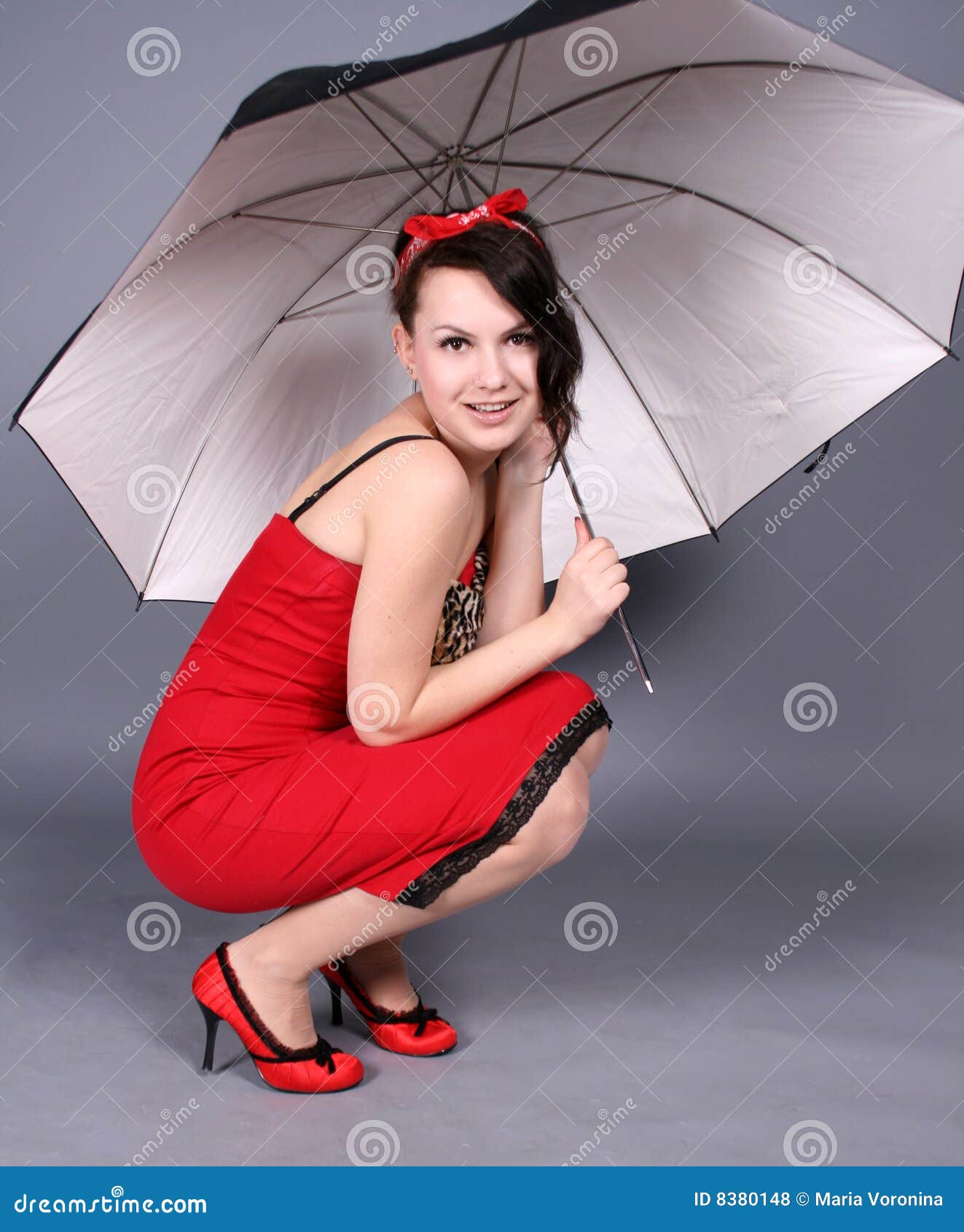 Pinup Girl Sitting Under Umbrella Stock Photo Image of cute, smile