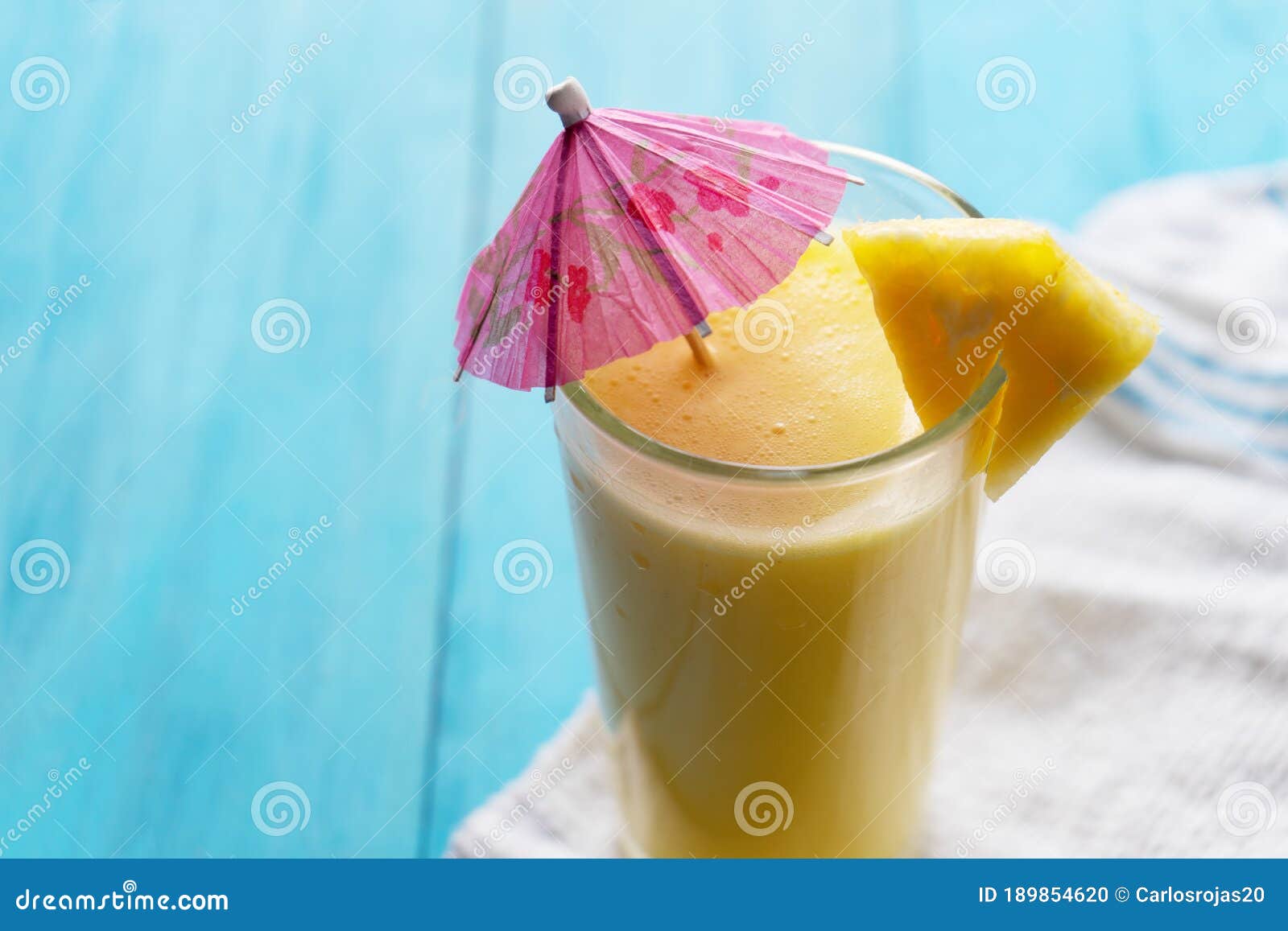 Pina Colada Cocktail with Pink Umbrella Stock Photo Image of