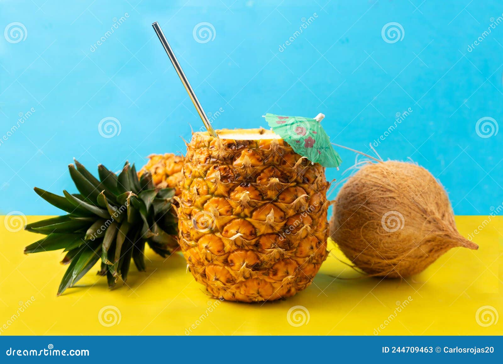 Pina Colada Cocktail with Umbrella and Coconut Stock Image Image of