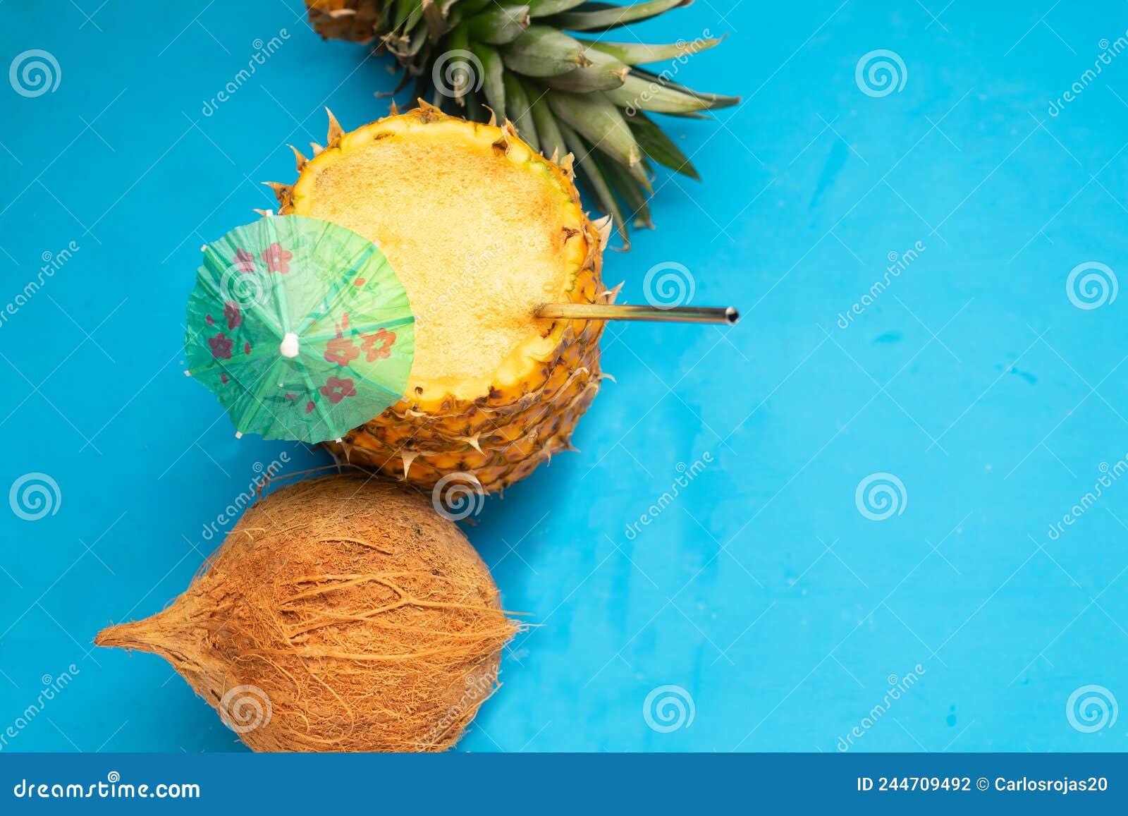 Pina Colada Cocktail with Umbrella and Coconut Stock Photo Image of