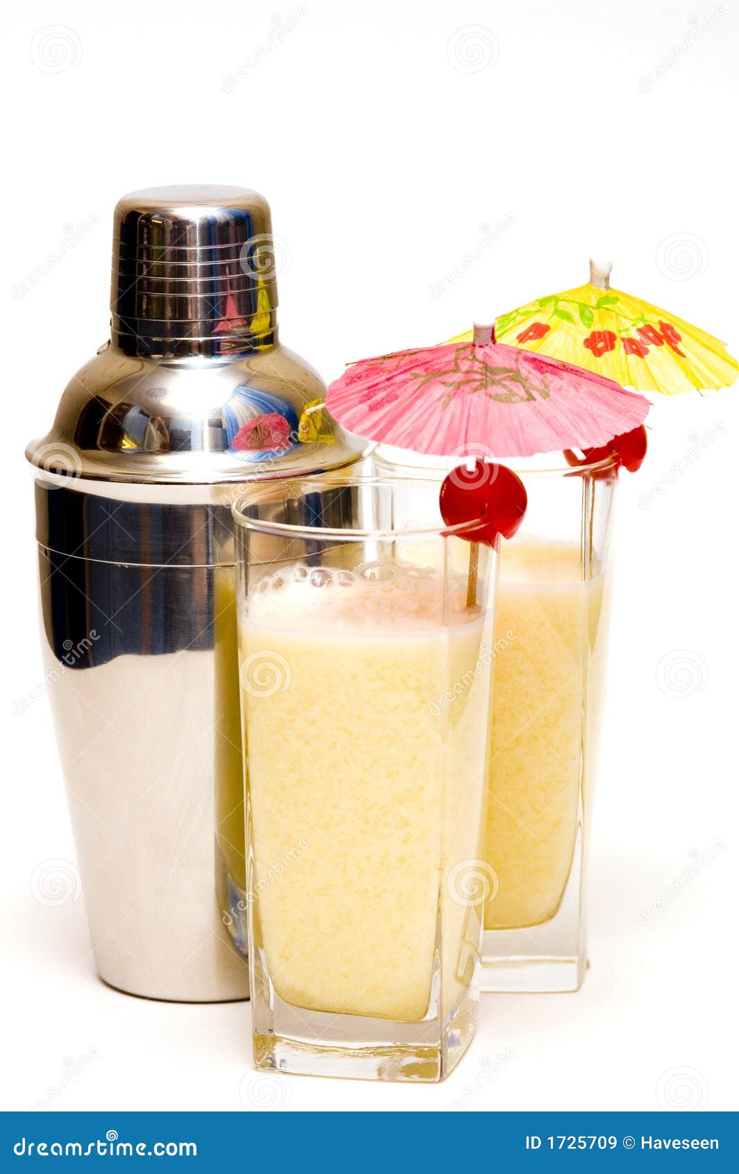 Pina Colada Cocktail with Umbrella & Shaker Stock Image Image of