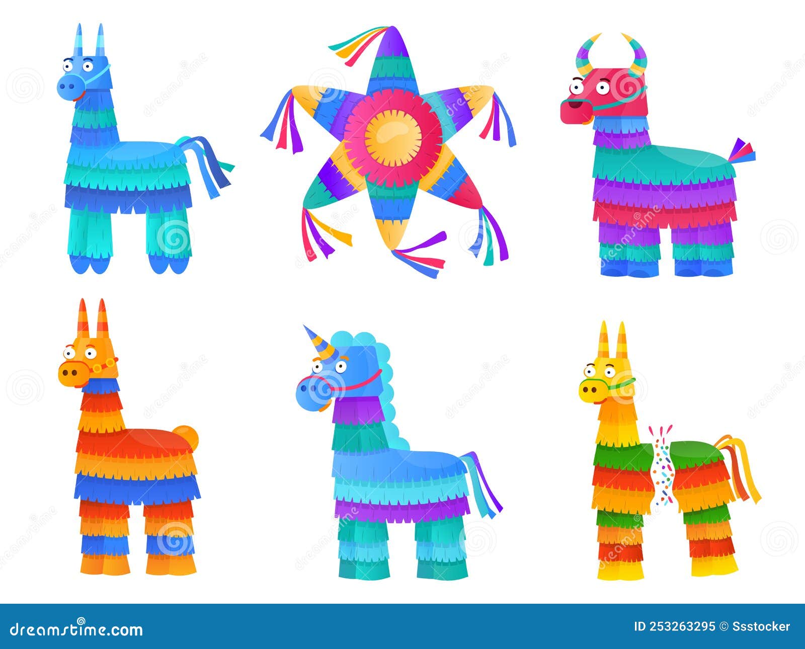 Pinata De Dibujos. Coloridos Juguetes Mexicanos Pinatas Carnaval Niños De  Cumpleaños Contenedores De Papel Dulces De Caramelo De N Ilustración del  Vector - Ilustración de colorido, papel: 253263295