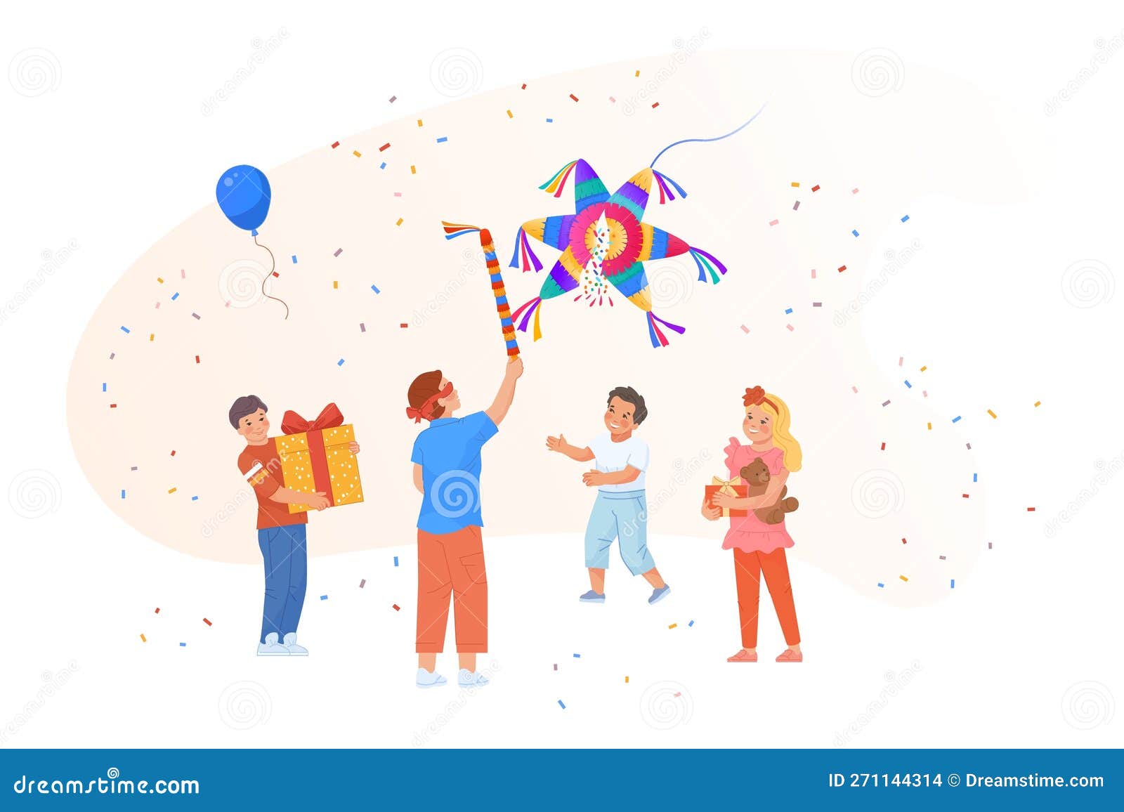 Pinata Game. Kids in Blindfold Hitting Pinatas, Mexican Posada Celebration  Birthday Sweet Party, Fun Children Going Stock Vector - Illustration of  blindfolded, carnival: 271144314