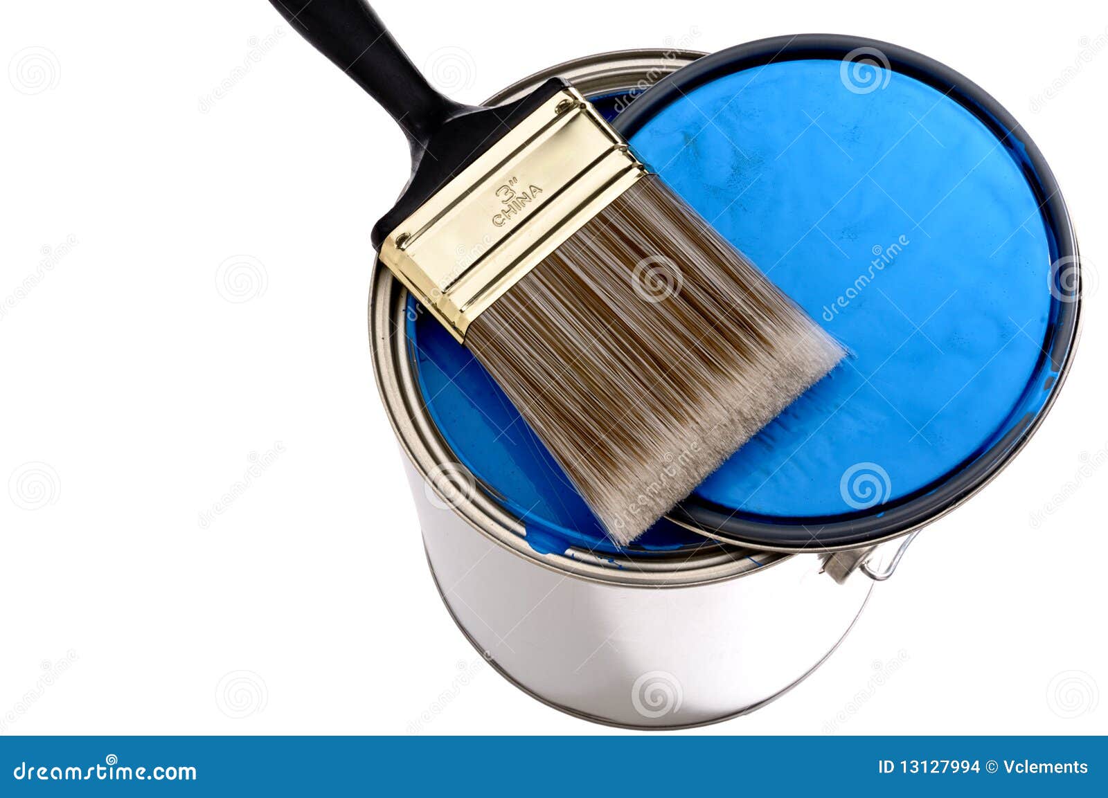 Pinceau Et Couvercle Sur Un Bidon De Peinture Bleue Photo stock - Image du  revêtement, bleu: 13127994