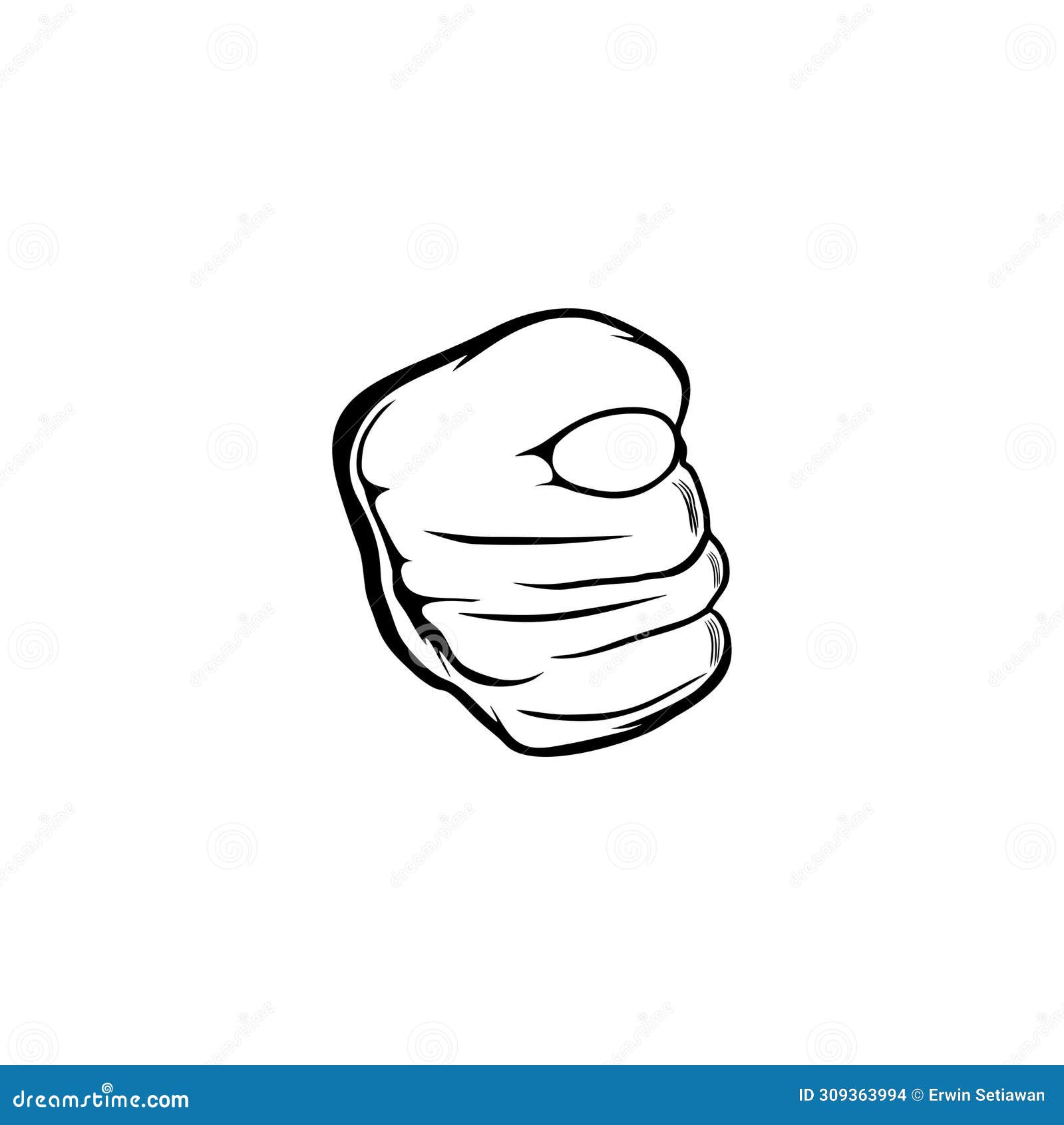 pinched thumb clenched in front view line art  