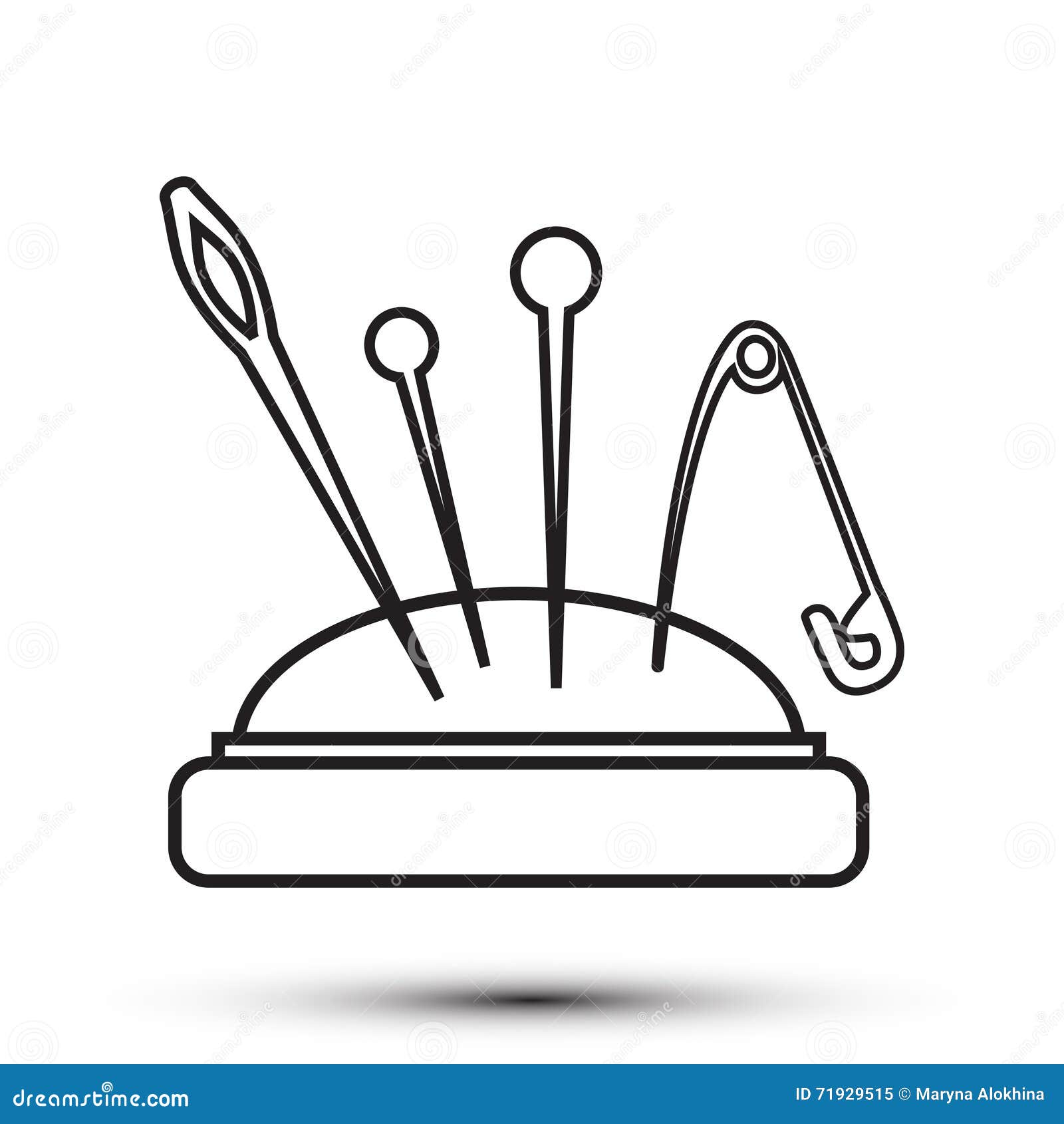 Pincushion with Pins Black and White  Icon. Stock Vector