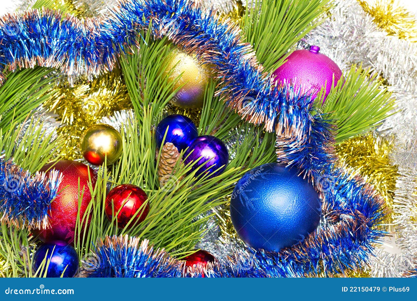 Pine Branch with Christmas Decorations Stock Image - Image of celebrate ...