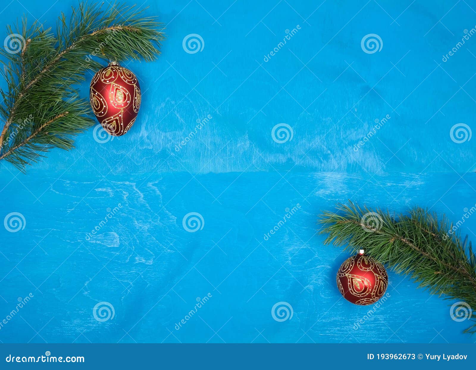 Pine Branches with New Year Decorations, Christmas Card, Space for ...