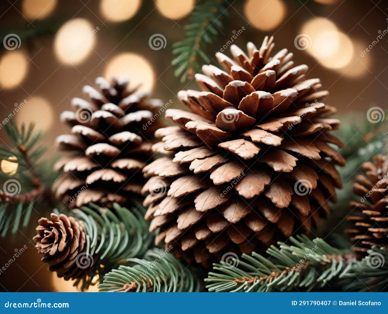 Pine Cones on a Christmas Tree. Generative AI Stock Illustration