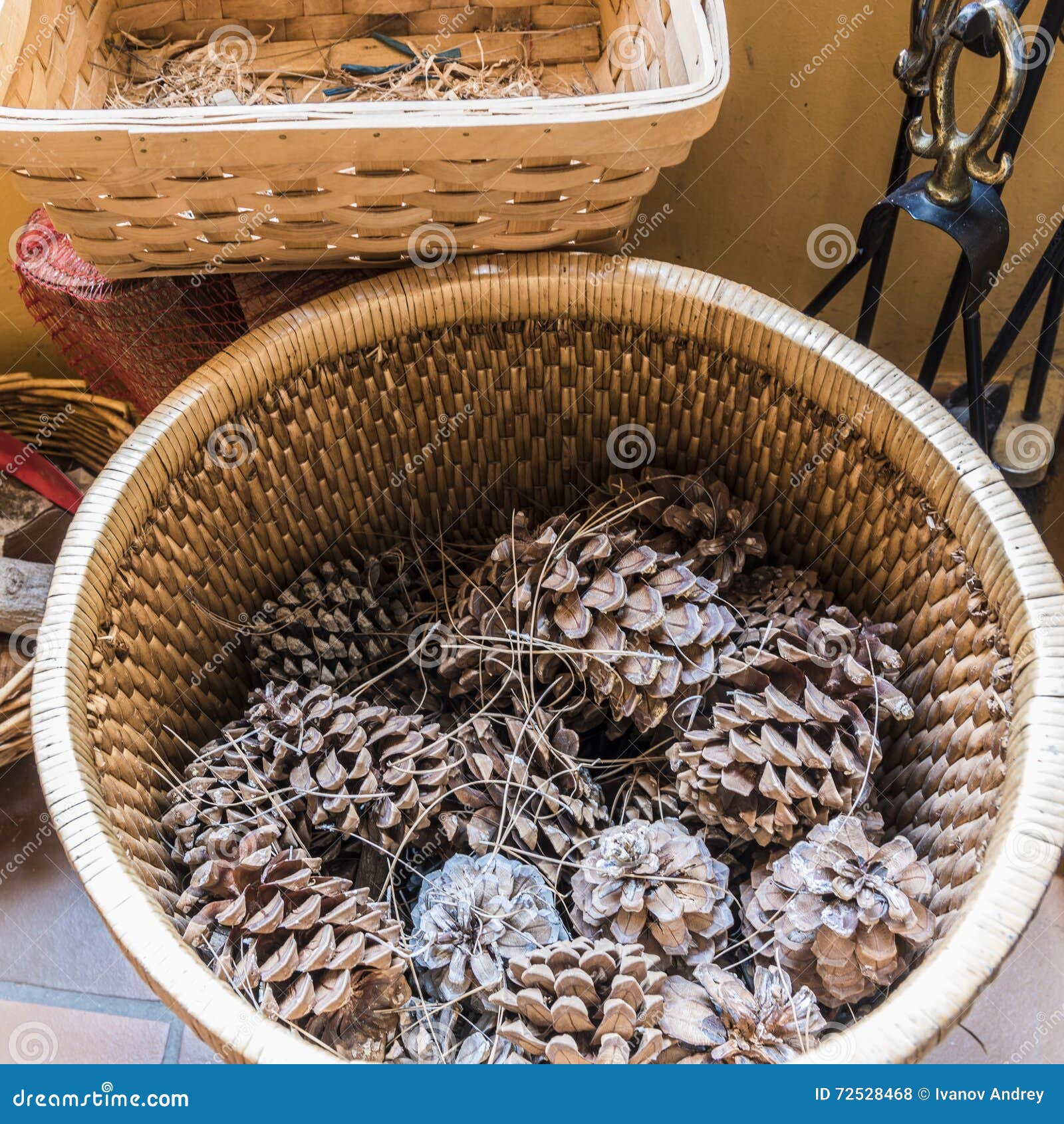 Pine Cones by the Fireplace in a Mountain Hotel Stock Photo - Image of