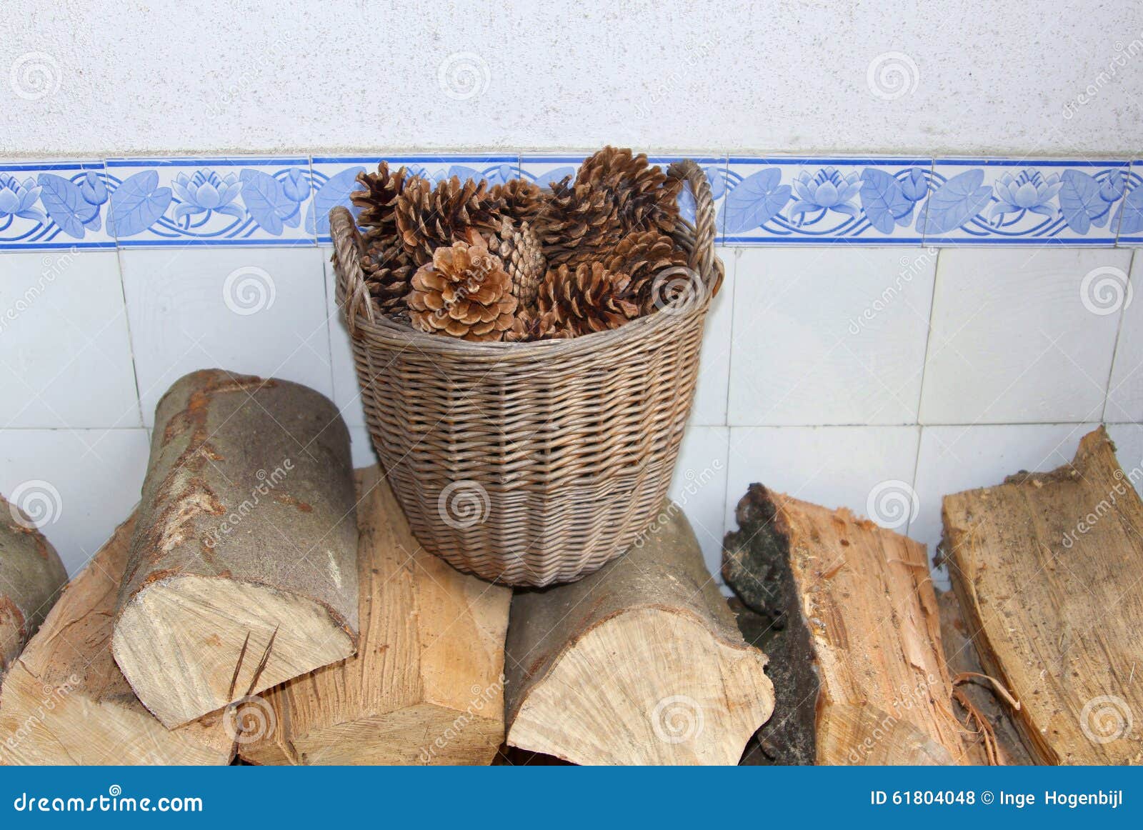 Pine Cones Woodblocks Open Fireplace Vintage Stock Photo - Image of