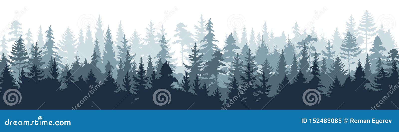 pine forest. silhouette wood tree background, wild nature woodland landscape.  foggy misty scene