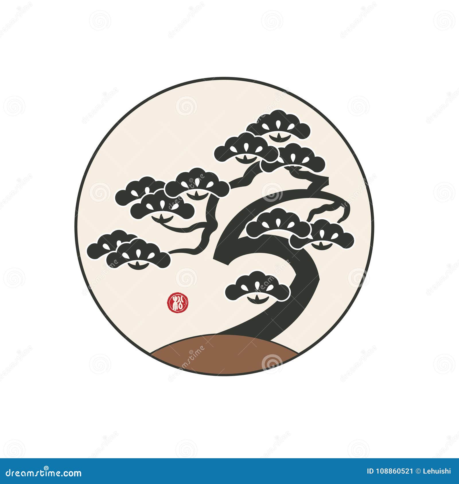 Pine Tree with Asian Traditional Style Stock Vector Illustration of
