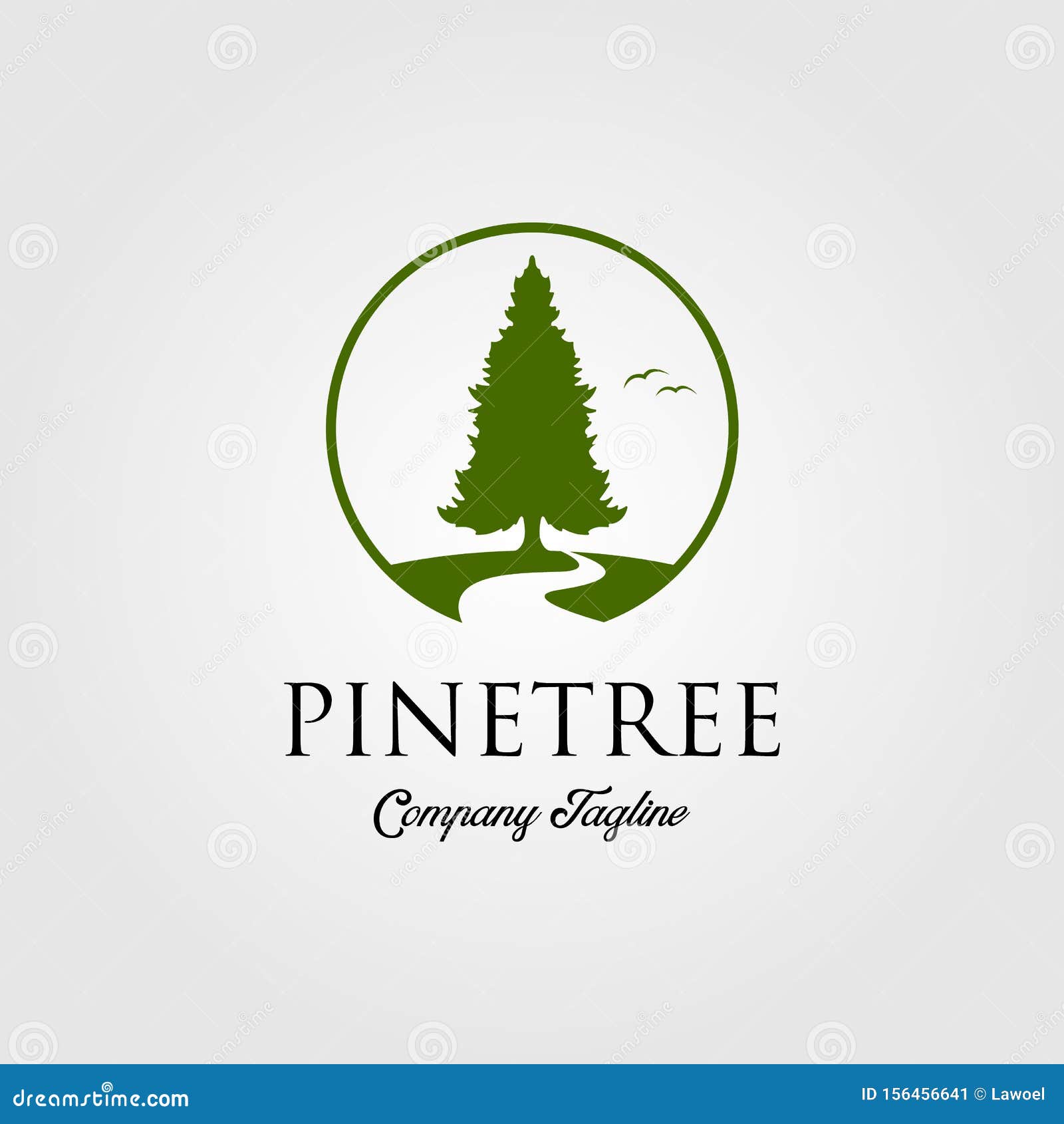 pine tree logo with river or creek